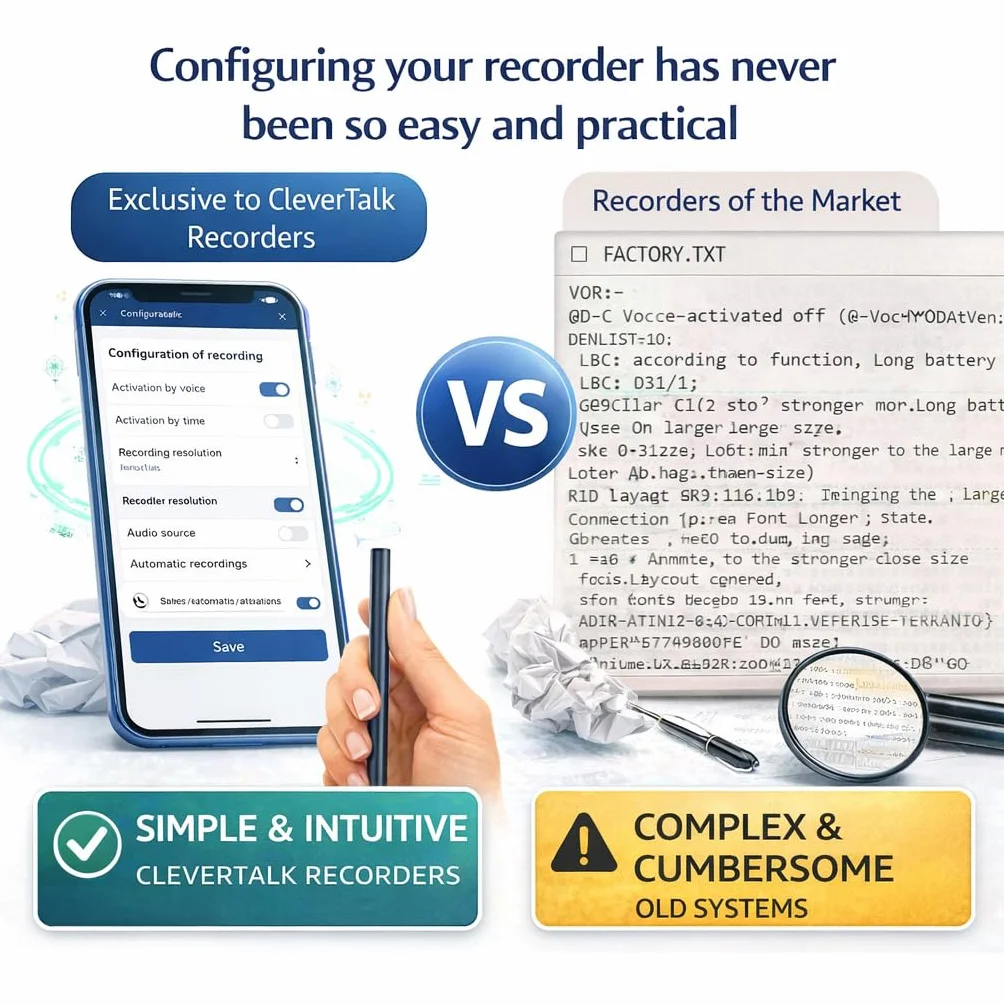 CleverTalk Q37 Enregistreur Vocal 64GB Audio HD 1536kbps USB-C Activation Vocale App Mobile Cloud Européen RGPD