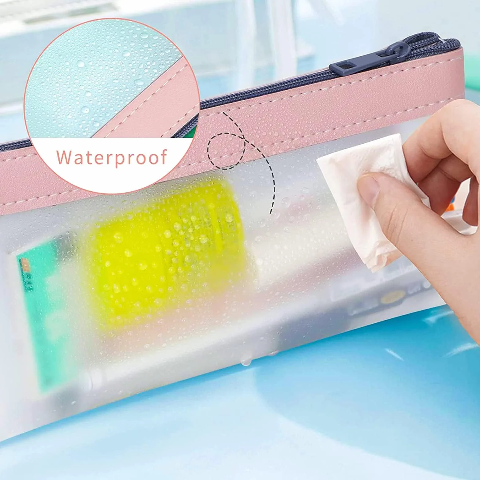 Trousse Transparente Grande Capacité Plumier Simple Mode Enfant Etanche Portable pour Ecole Voyage
