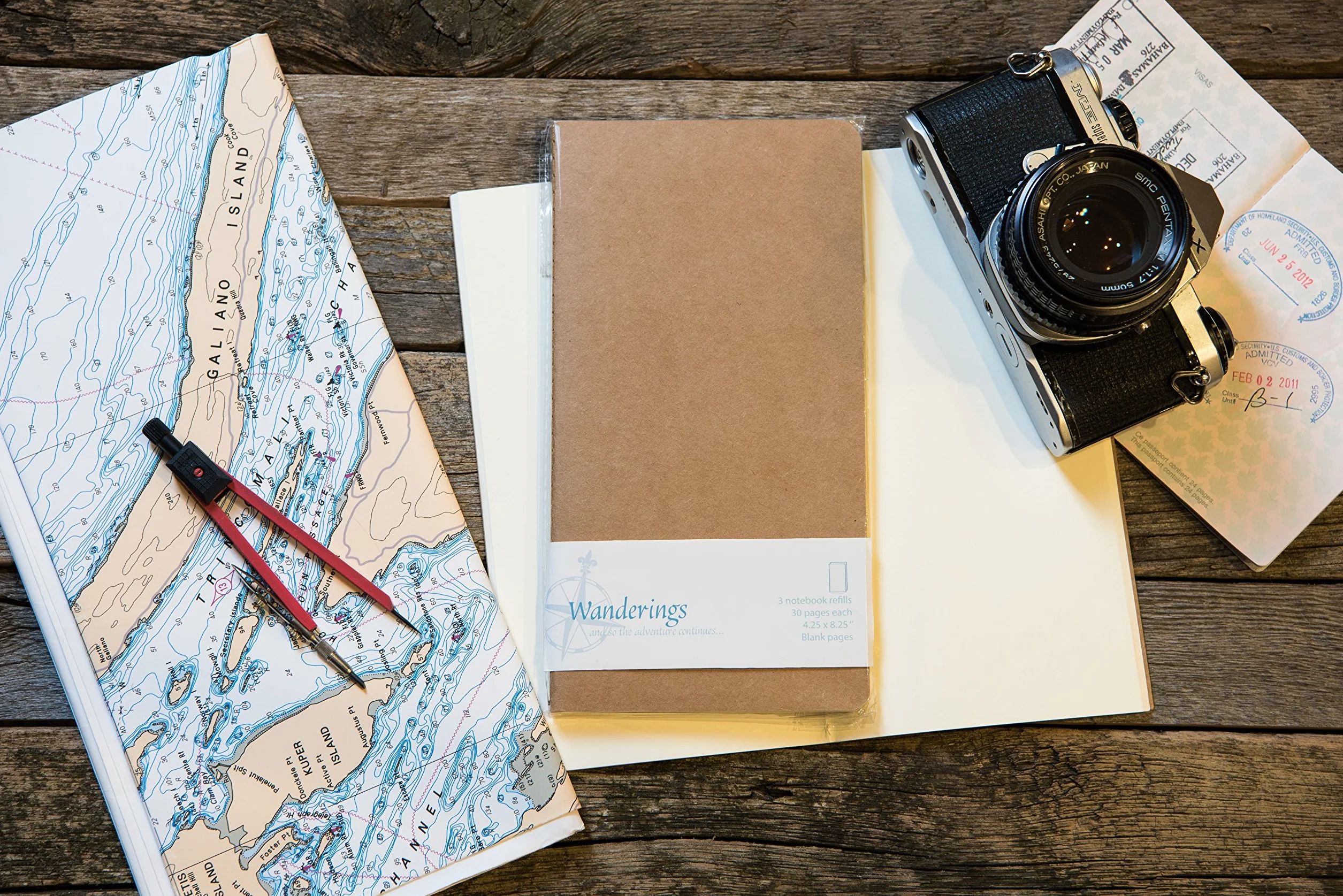 WANDERINGS Inserts Carnet de Voyage 11 x 21 cm Papier Vierge Ensemble de 3 Recharges Journal