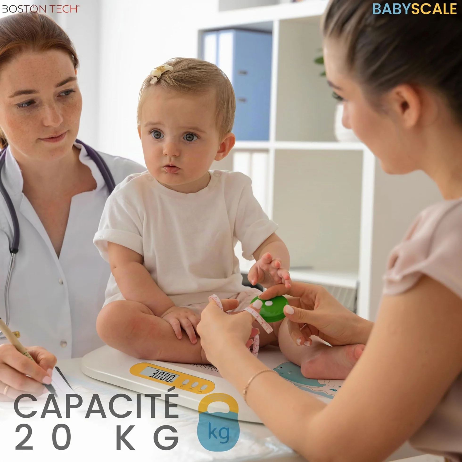 Balance pour bébé Boston Tech BA104 Pèse-bébé électronique numérique 20 kg 10 g écran LCD rétroéclairé