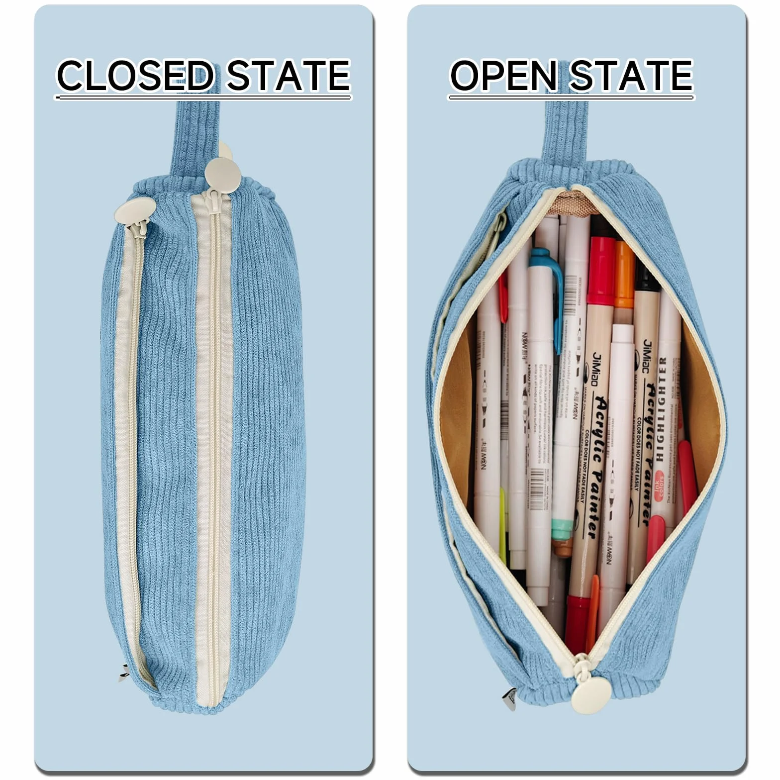 Trousse à Crayons Velours côtelé Filles Adolescentes Bleu