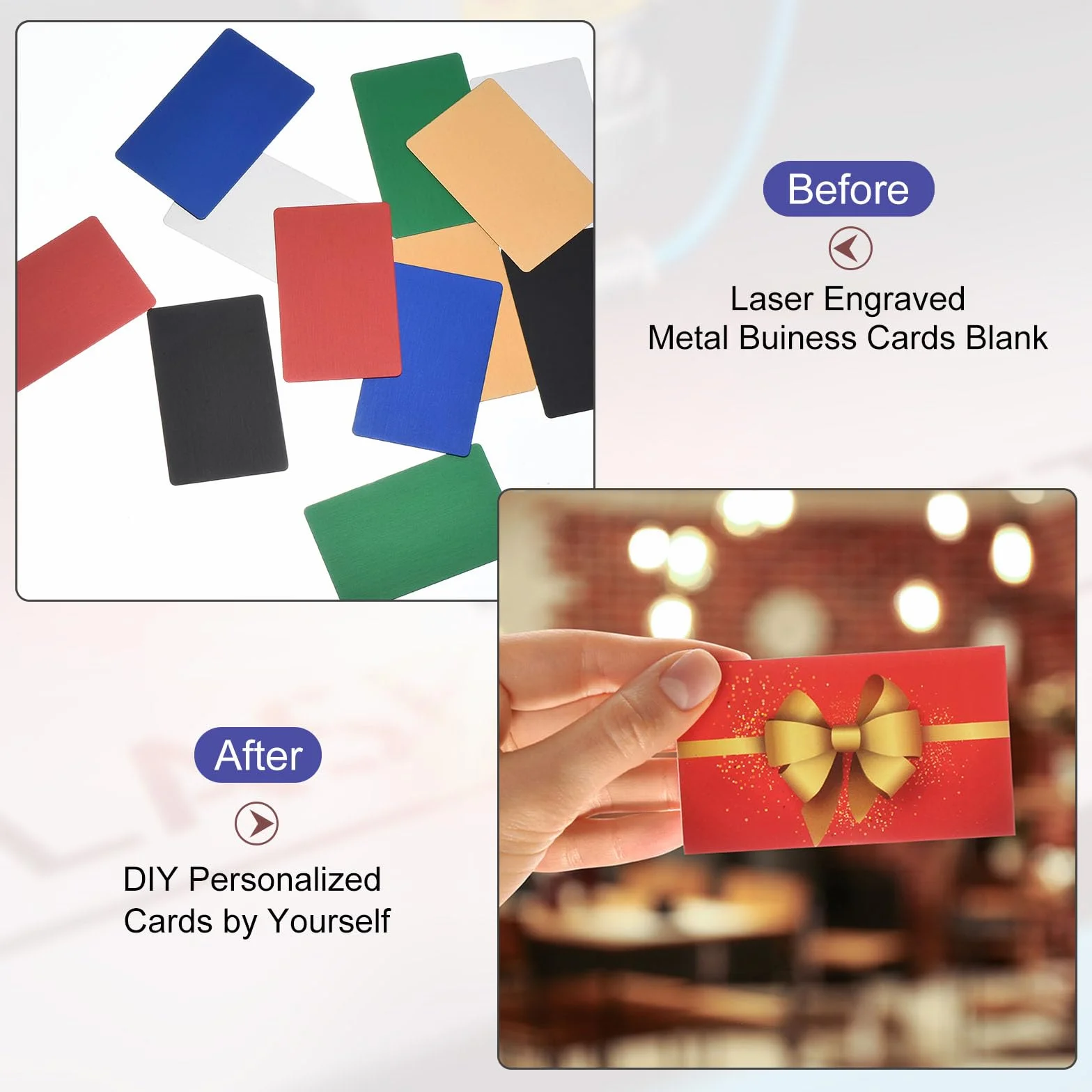 PATIKIL Cartes de Visite Métal Anodisé Aluminium 0,8 mm Épais 3,4x2,1 pouce Laser Gravure Imprimable Noir