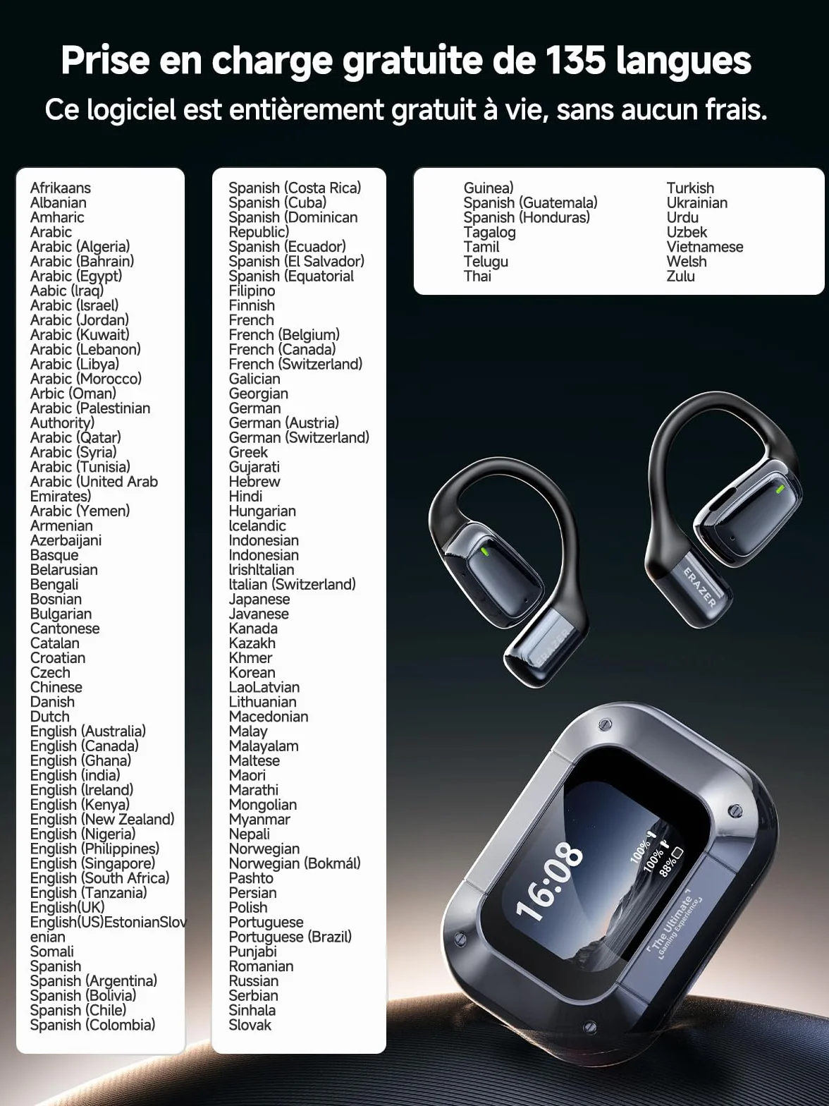 NE25 AI Traducteur Vocal Instantané 3 en1 Écran 135 Langues 60H Traduction 8 Modes
