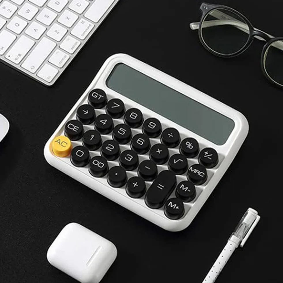 Calculatrice Mécanique 12 Chiffres Grand Écran LCD Gros Boutons Beige