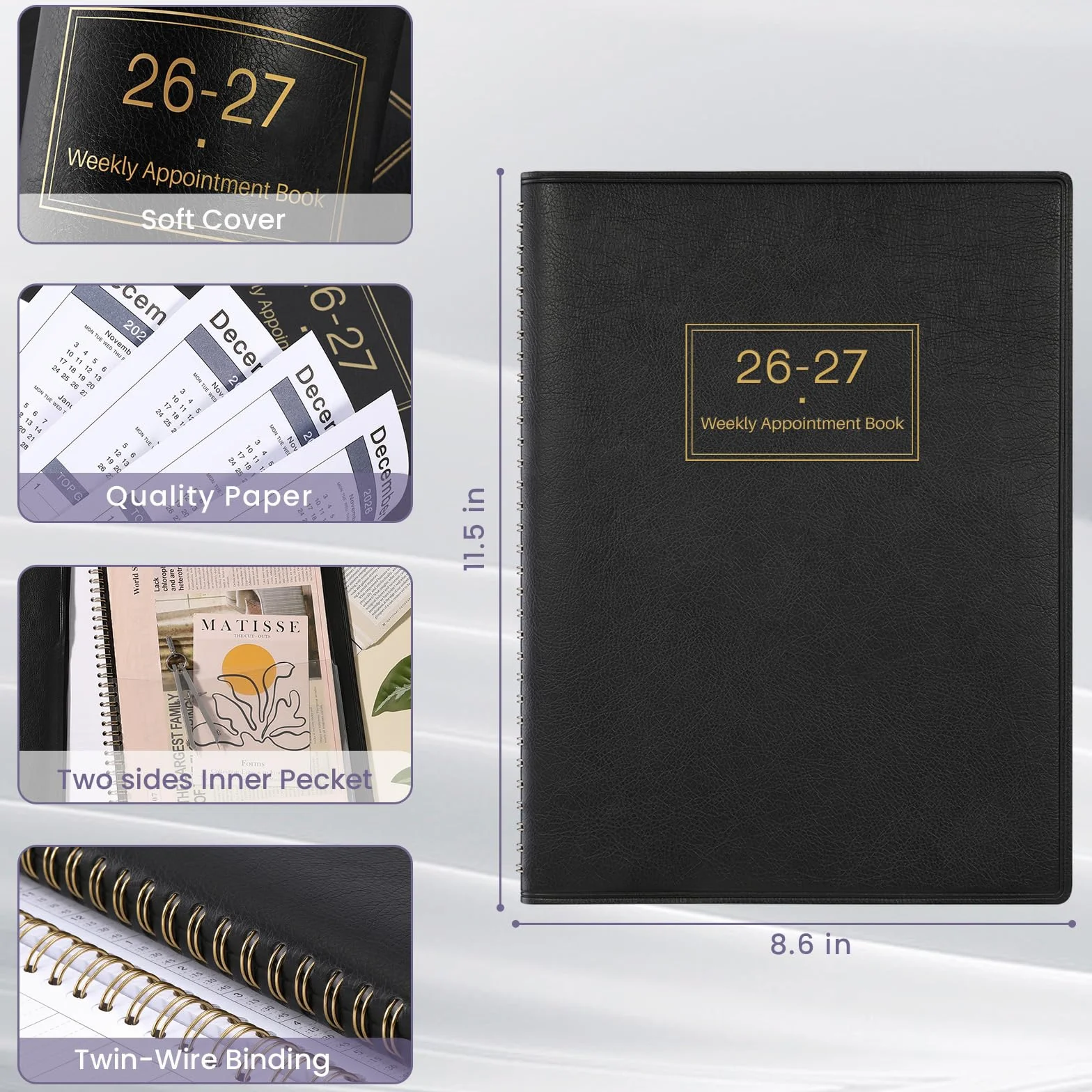 Agenda Scolaire 2026-2027 15 Minutes 21,8 x 29 cm Couverture Cuir Synthétique