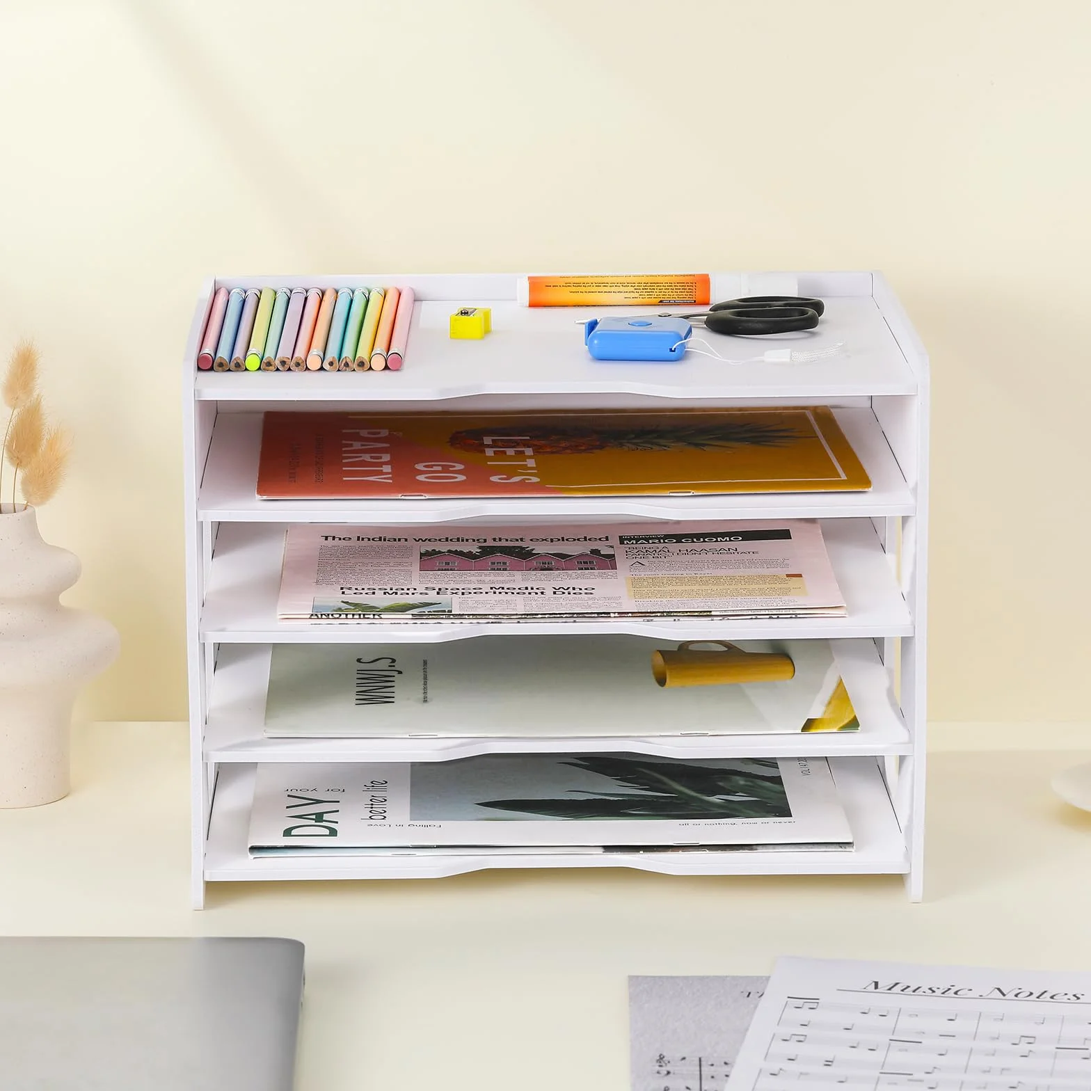 Organiseur de Bureau 5 Niveaux, Corbeille à Courrier A4, Bac à Courrier 33 x 25 x 26 cm