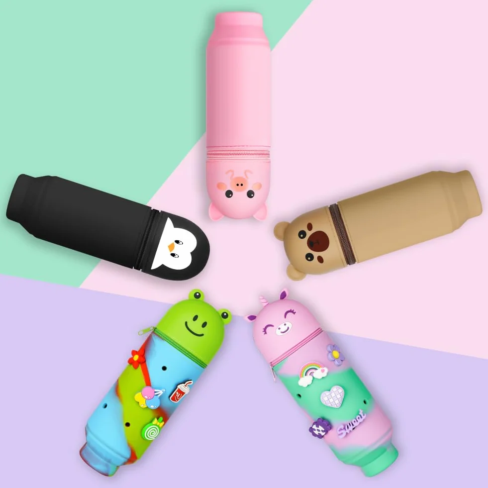 Vicloon Trousse Scolaire 2 en 1 Silicone Souple Rétractable Télescopique Kawaii