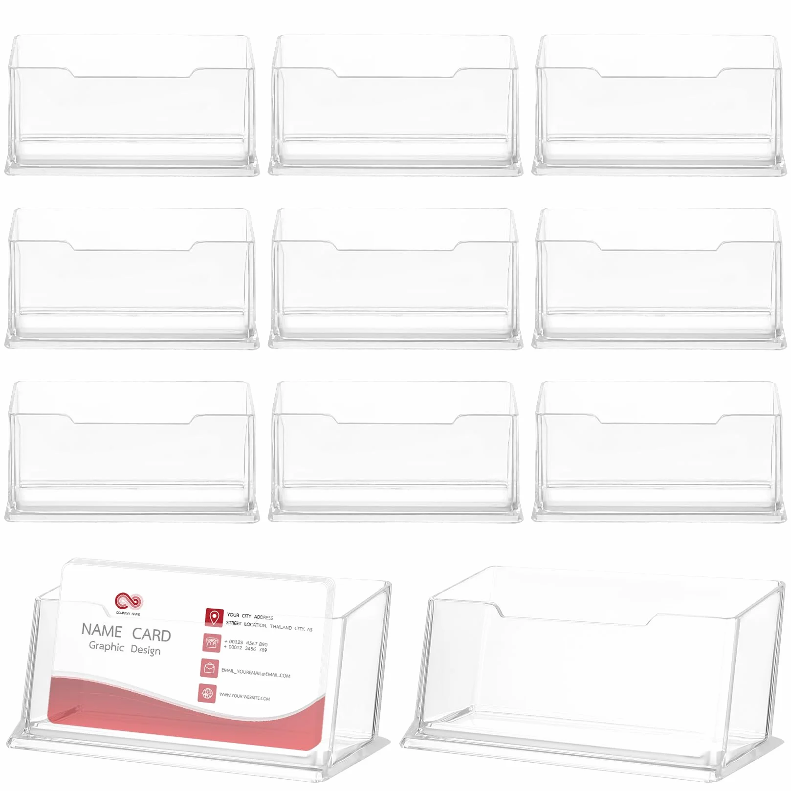 Porte Carte de Visites Acrylique Transparent 11 Pcs, Presentoir Carte de Visite Organisateur 10,6 x 4,6 x 4,2 cm