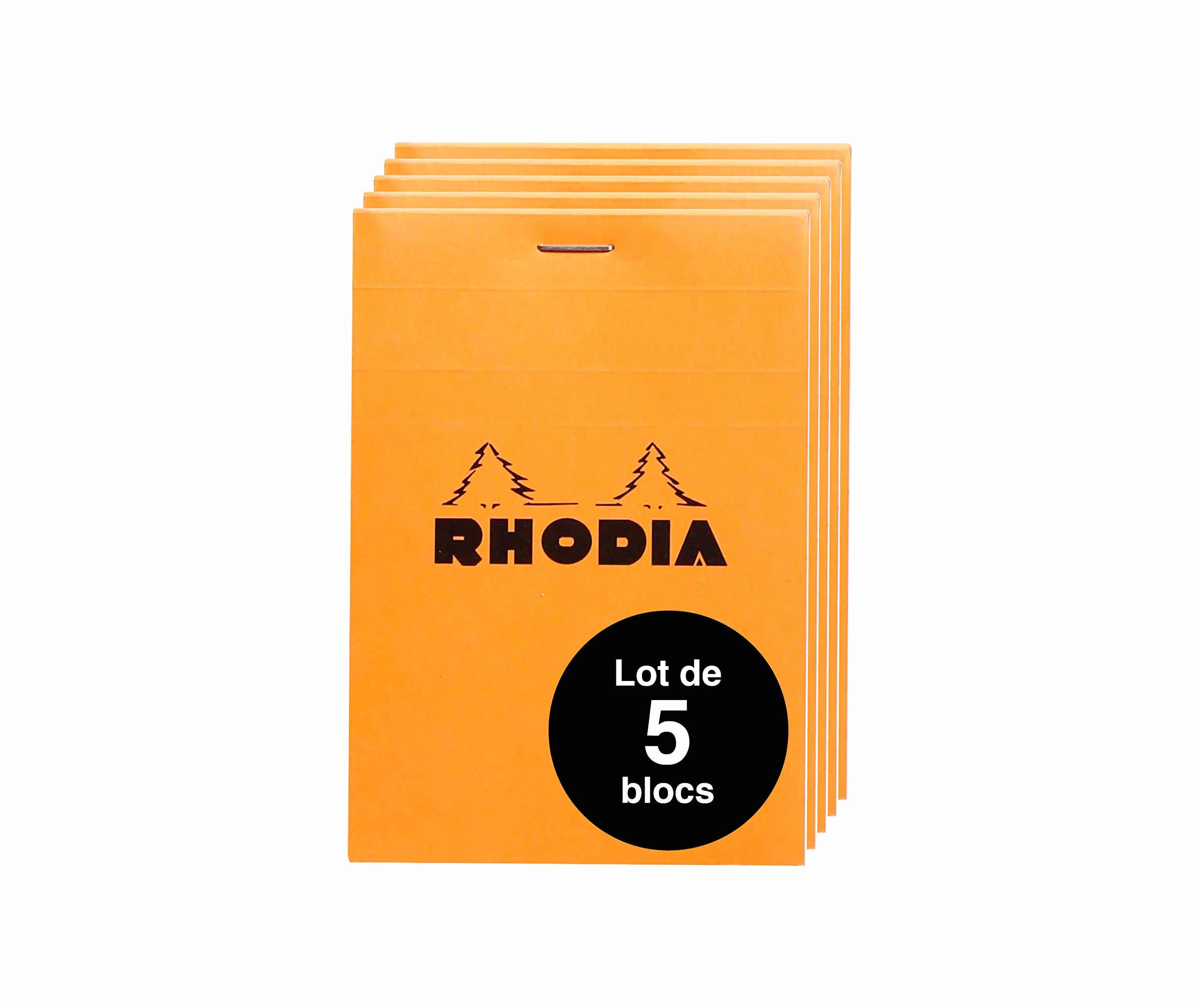 Rhodia Lot de 5 Bloc-Notes Agrafés N°12 Orange 8,5 x 12 cm Petits Carreaux 80 Feuilles Détachables Papier Clairefontaine Blanc 80 g/m