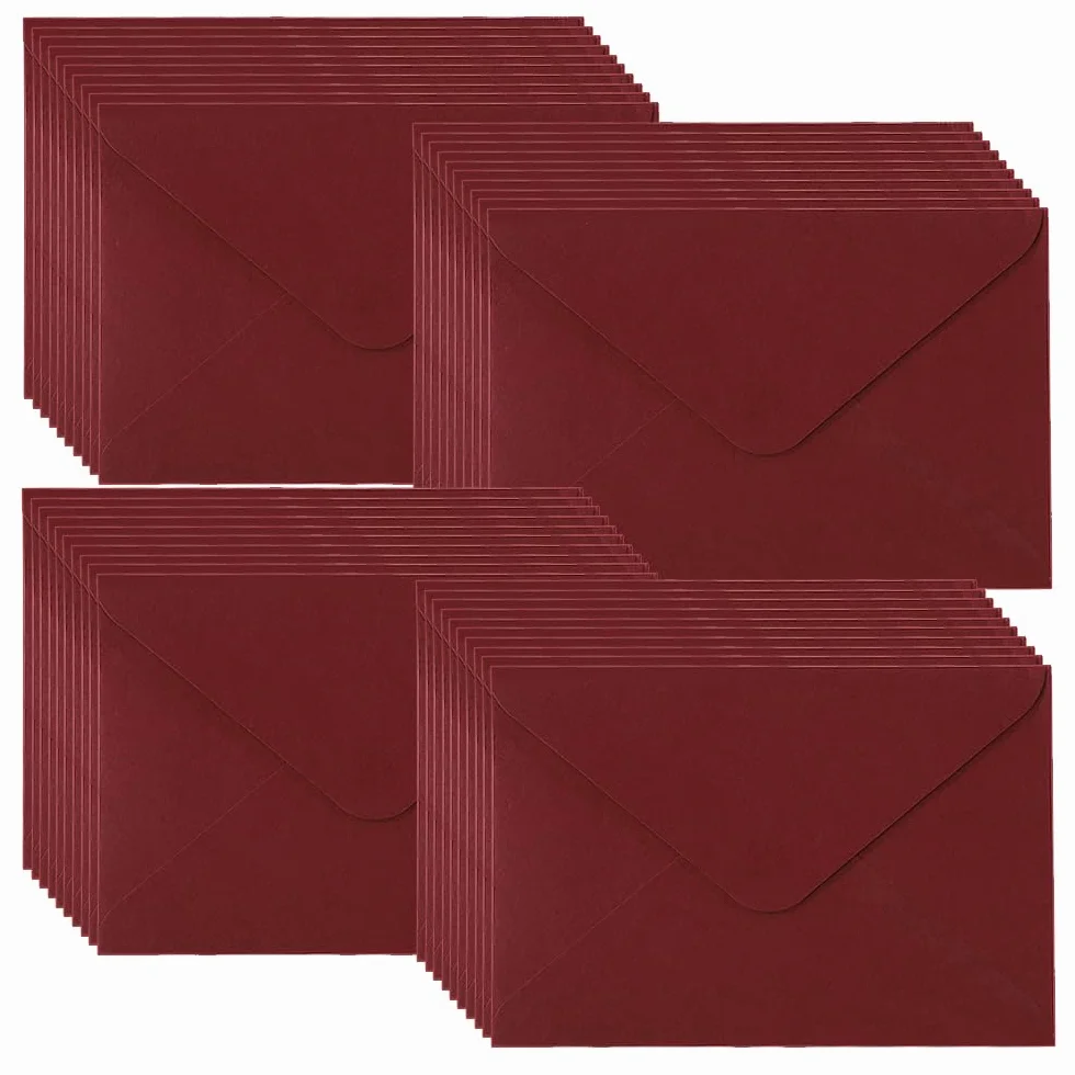 WYAN Mini Enveloppes Lot de 40 15,7x10,7cm Bordeaux Kraft Carrées Mariage Cartes