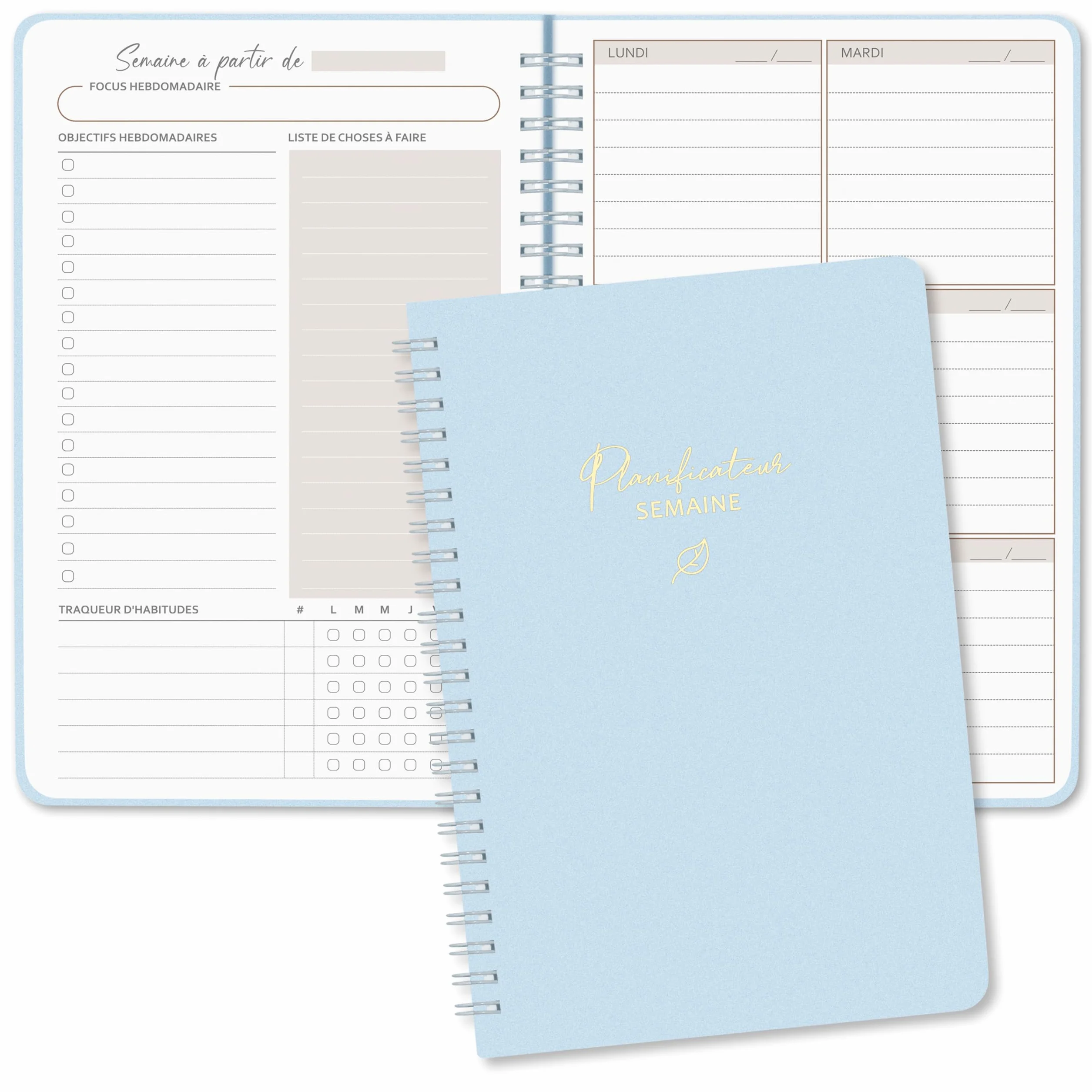 BIROYAL Agenda hebdomadaire non daté A5 Planning avec liste de tâches 52 feuilles Couverture rigide