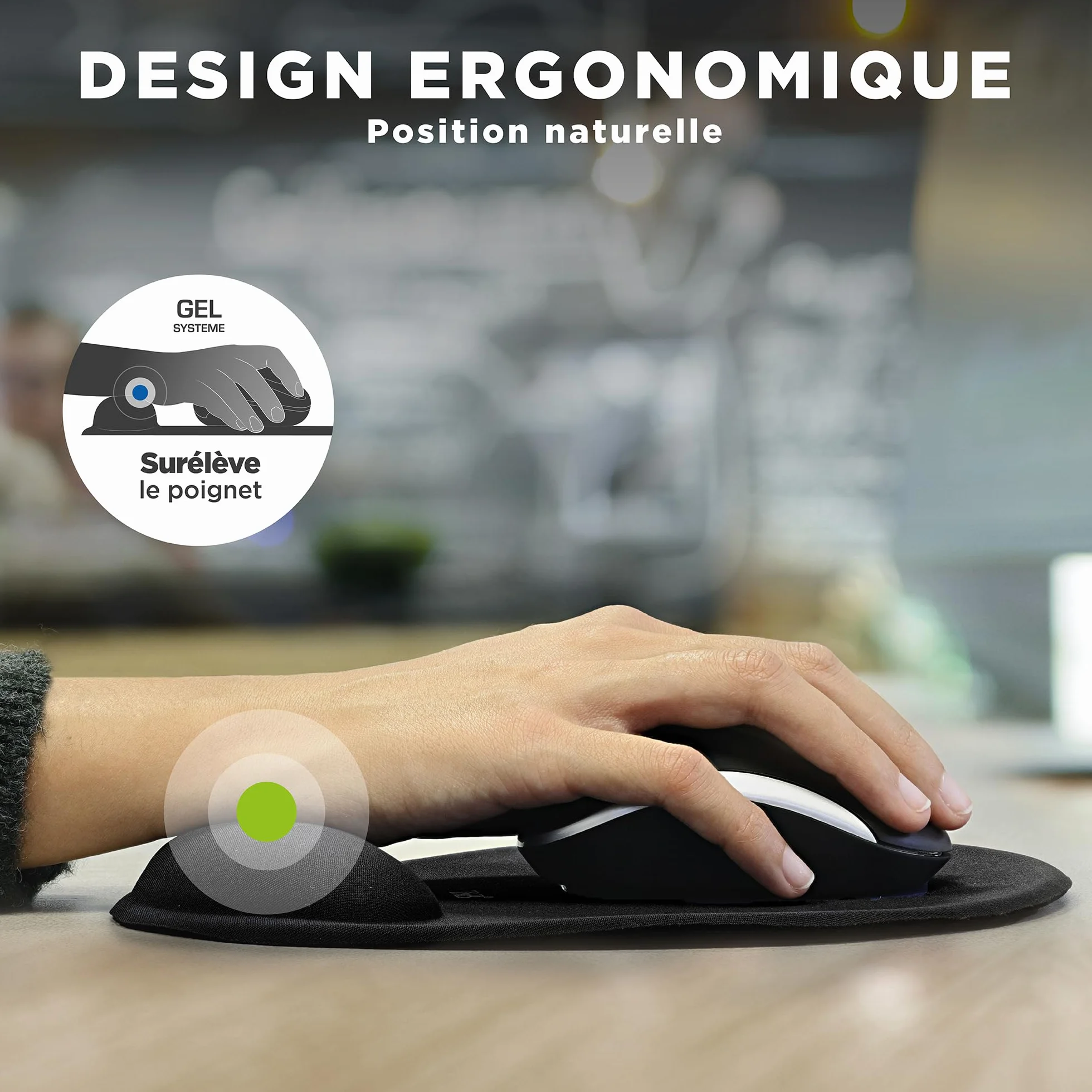 T'nB Ergo Design Tapis de souris repose-poignets gel Noir