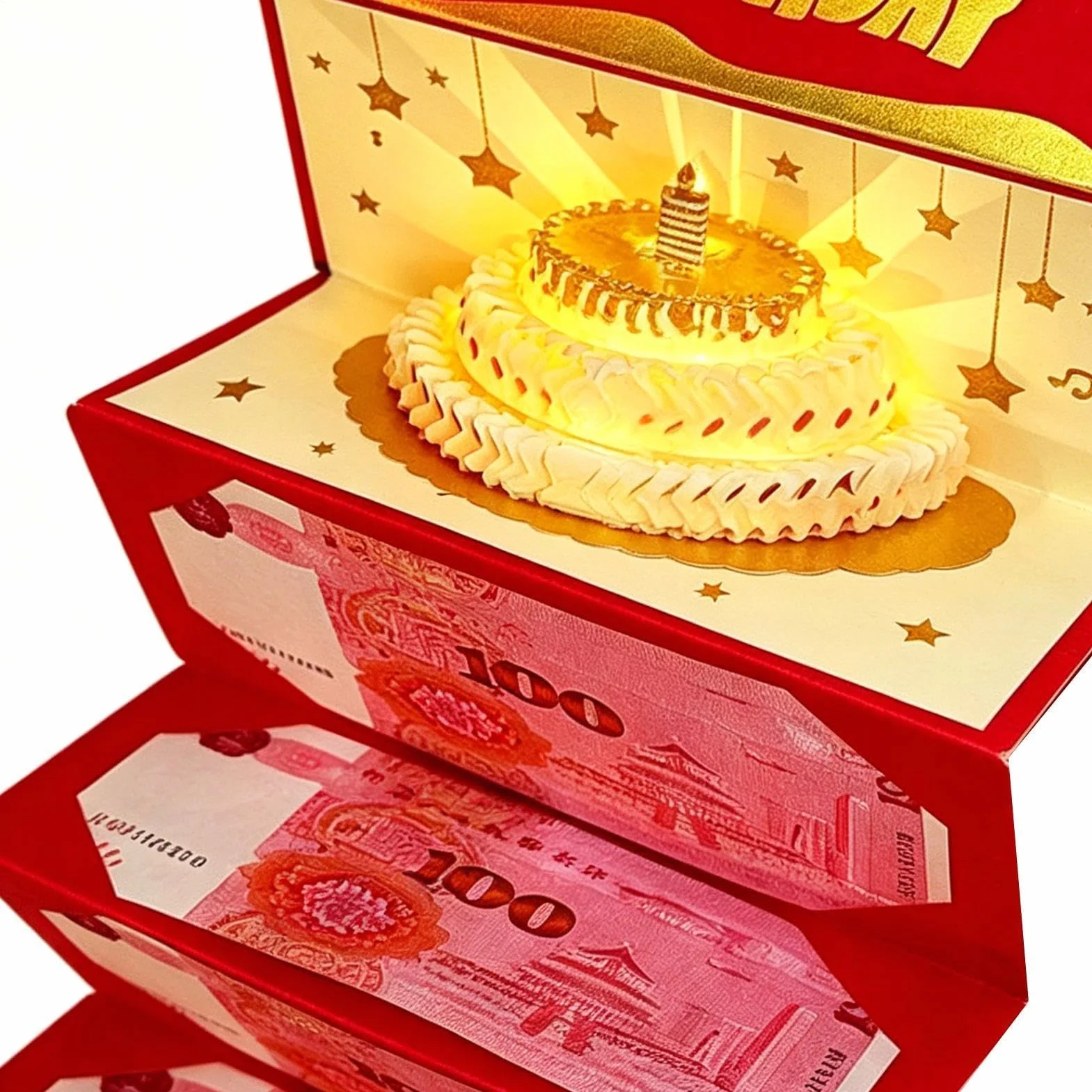 Enveloppe d'argent pour anniversaire - Boîte à cartes amusante 6 emplacements avec lumière et musique, Porte-Billets d'Anniversaire