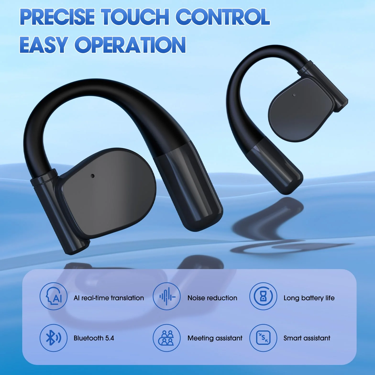 Écouteur Traducteur Instantané Open-Ear 138 Langues Bluetooth 5.4 Traduction Vocale IA Wearfit Pro Noir