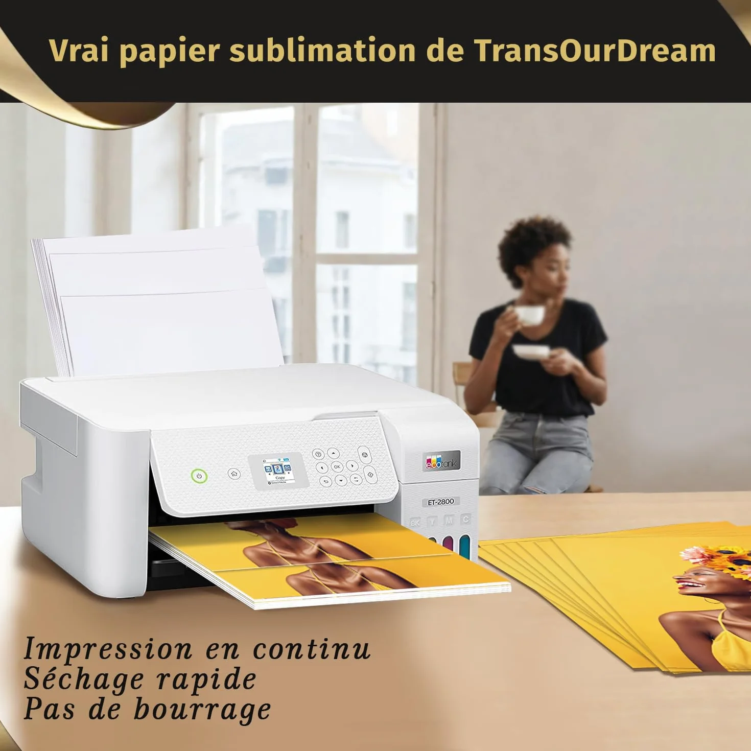 TransOurDream VIVID Papier Sublimation 130g 21.6x27.9cm 100 Feuilles Séchage Rapide