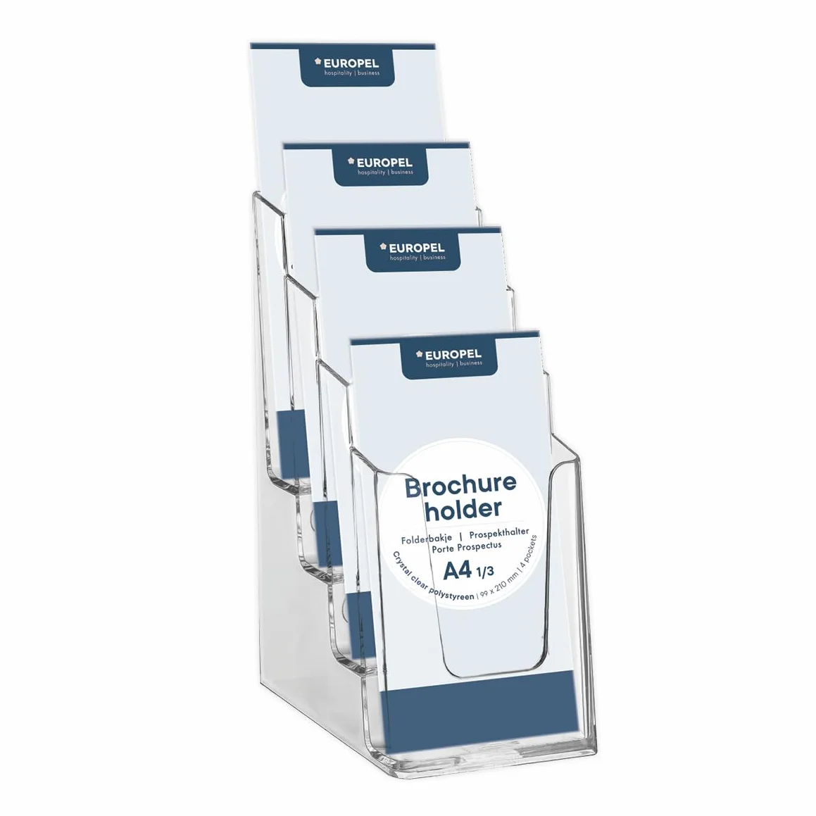 EUROPEL Porte-brochures multicases acrylique transparent 4 compartiments 1/3 A4 présentoir mural