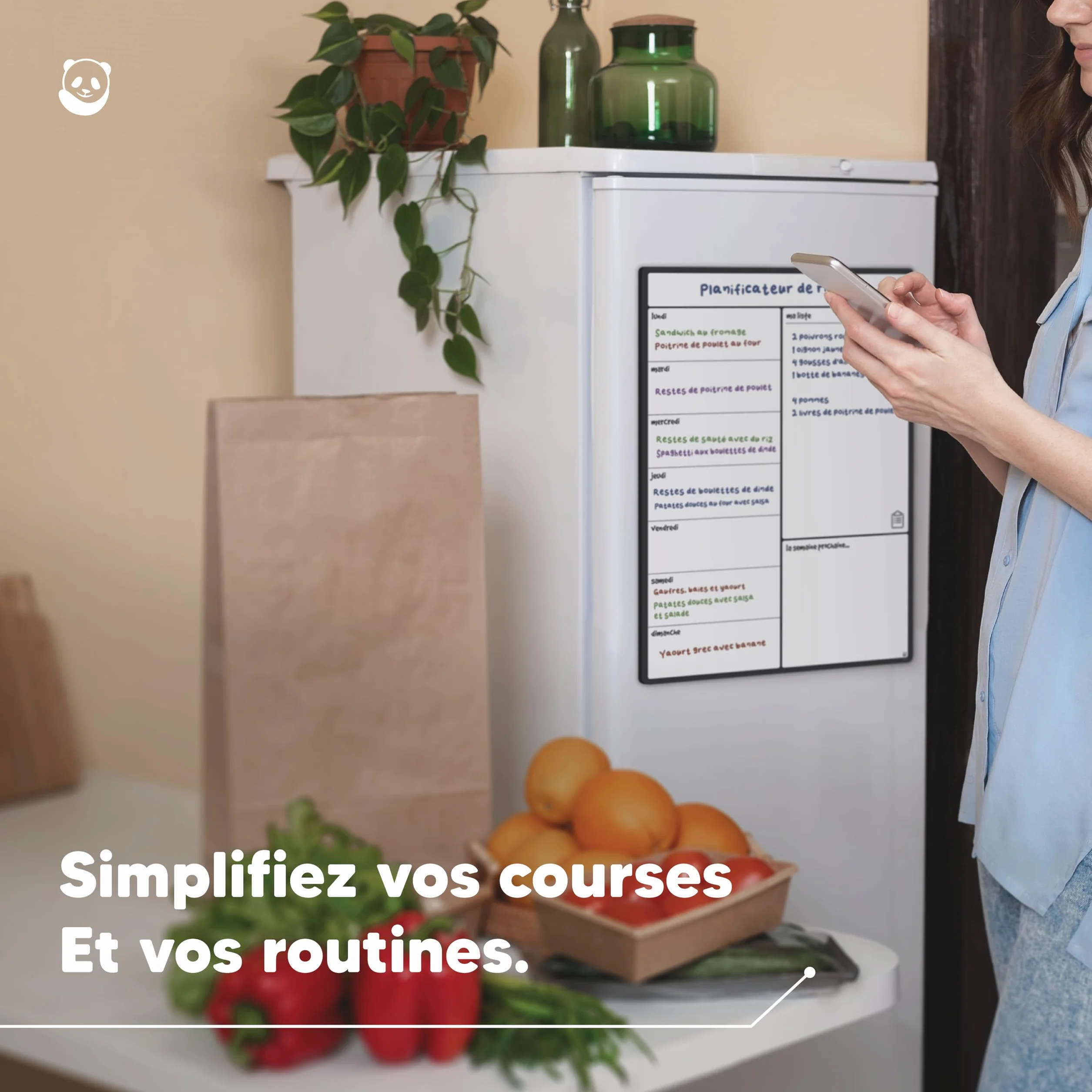 Smart Panda Tableau Magnétique pour Frigo A3 - Planificateur Repas Familiaux, Listes Courses, Aide Étude - Calendrier Aimanté Hebdomadaire Français
