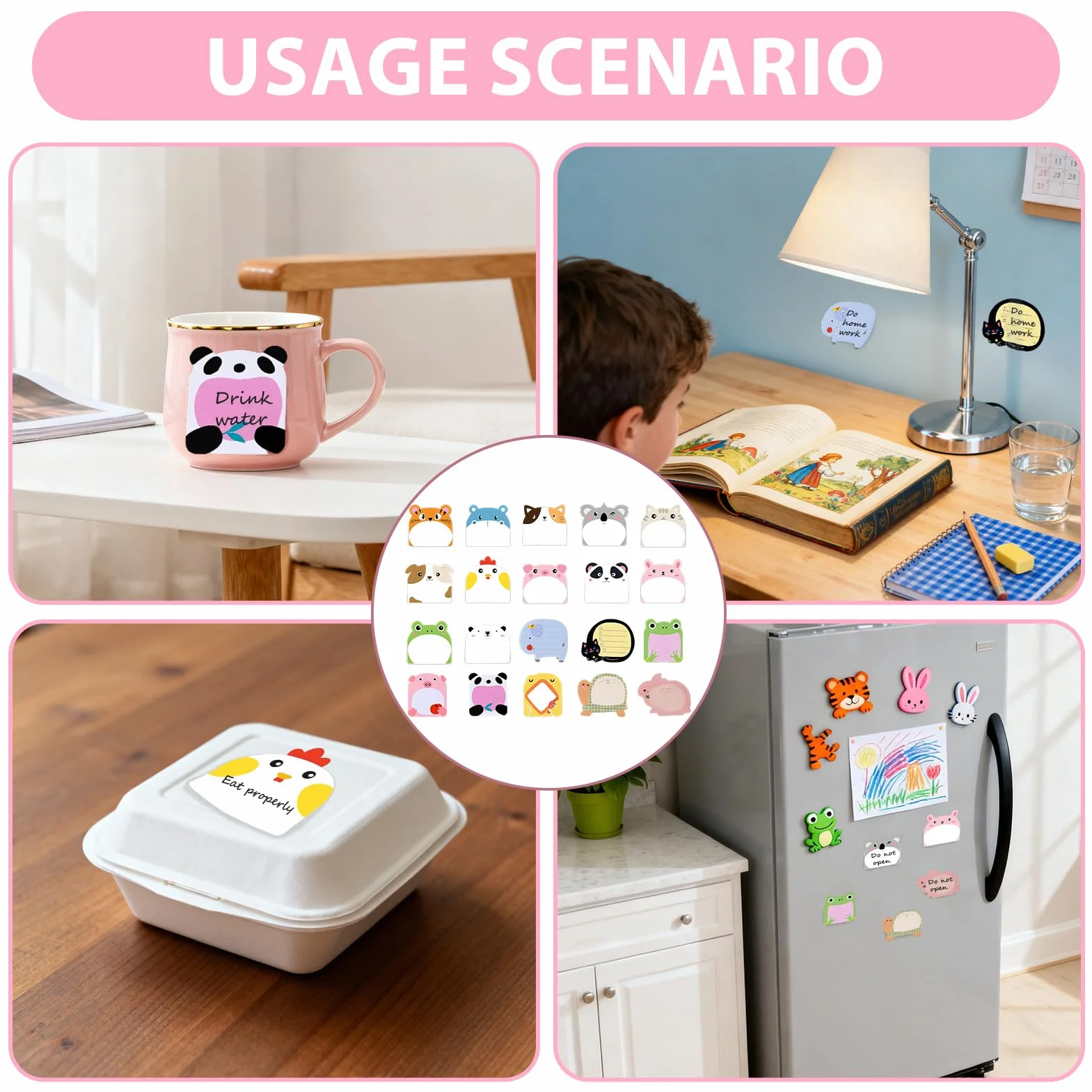 Lot de 20 Petits Blocs Notes Autocollantes Animaux Mignons, Post It Rigolo en Forme d’Animal, Papeterie Kawaii Sticky Notes
