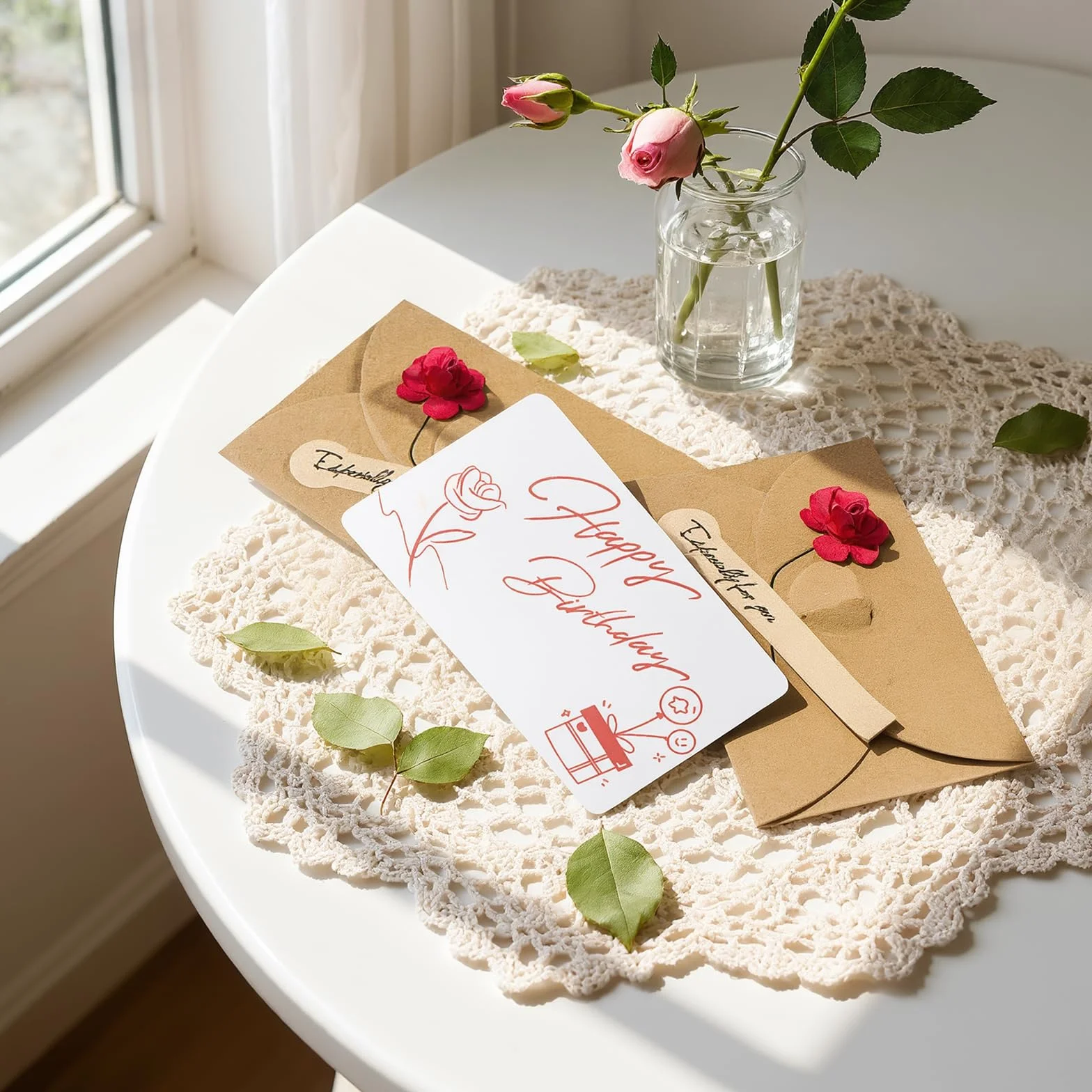 Petites Enveloppes Kraft 20 Pièces avec Cartes Vierges et Autocollants, Mini Enveloppes Coeur pour Cartes Cadeaux DIY