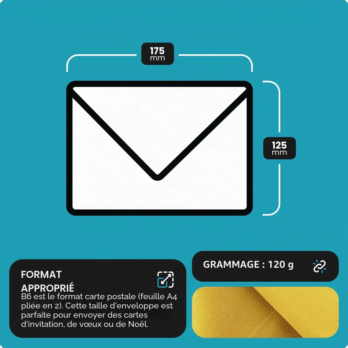Aster Metallic Cherish Netuno 25 enveloppes nacrées dorées B6 125 x 175 mm 120g
