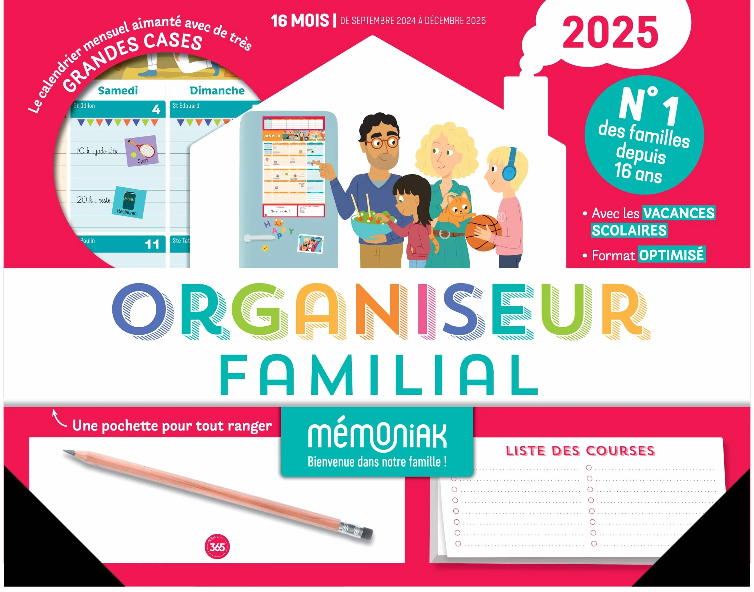 Mémoniak Organiseur Familial 2025 Calendrier Mensuel Septembre 2024 Décembre 2025