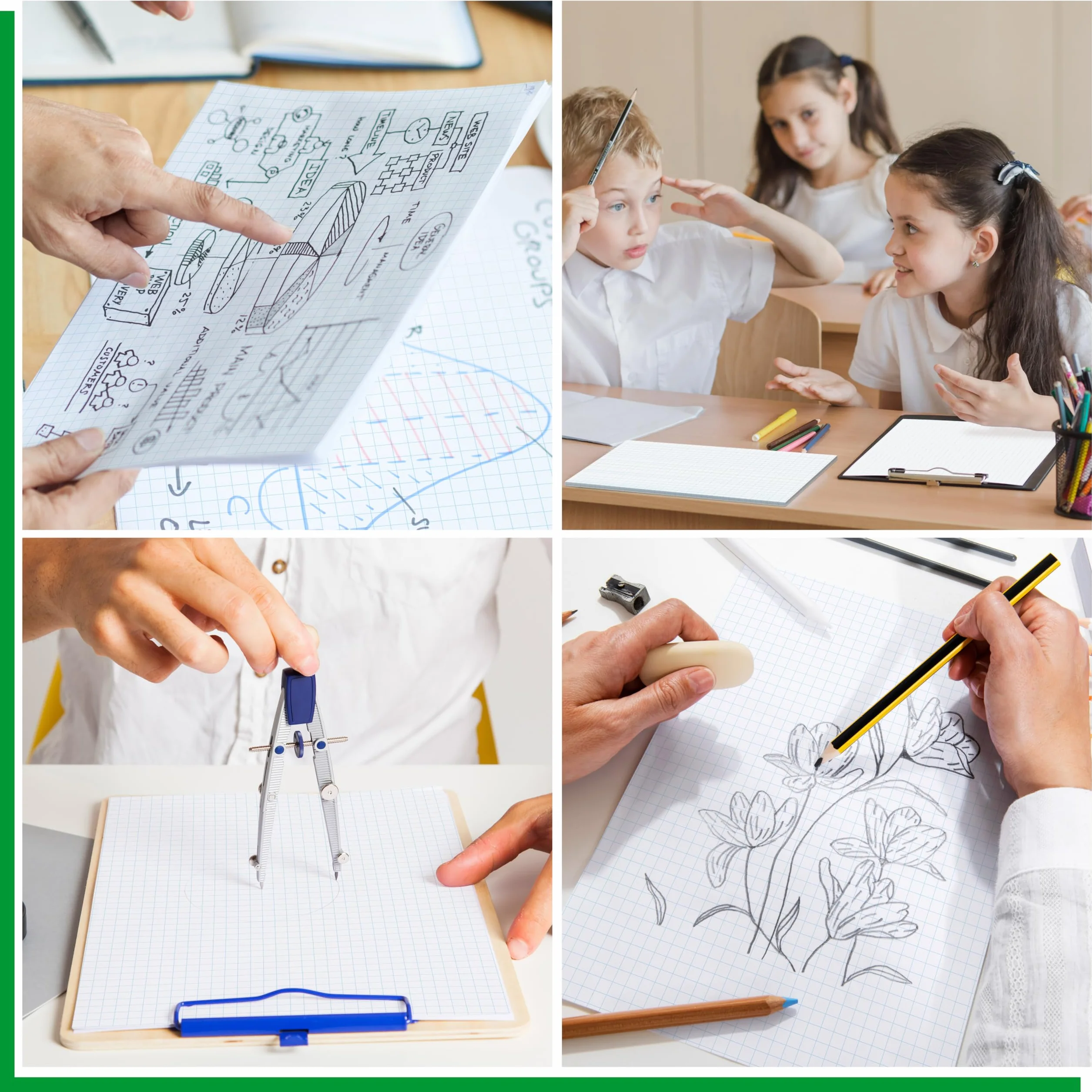 Lot 100 feuilles papier quadrillé double face 10,2x10,2 cm 4 carrés par pouce pour étudiants dessin ingénierie
