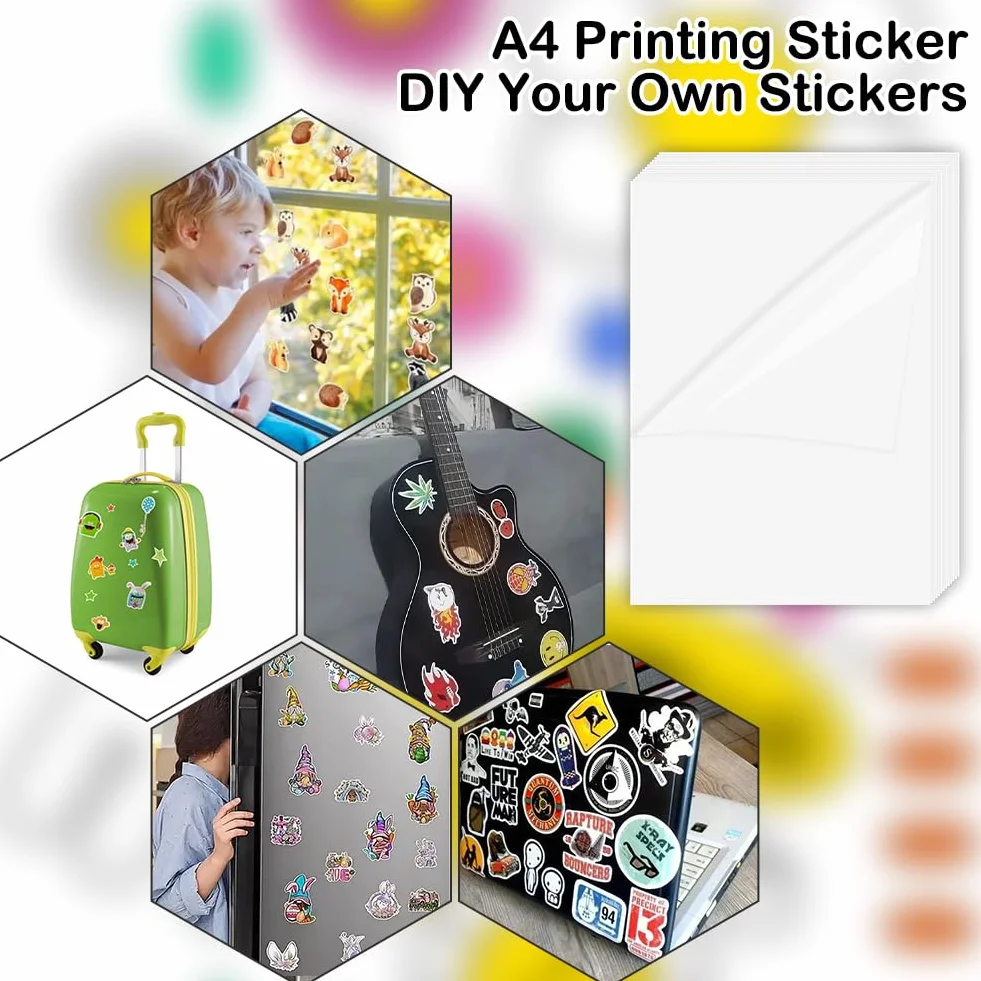 Papier Autocollant Transparent A4 12 Feuilles Vinyle Imprimable Étanche pour Imprimante Jet d'Encre