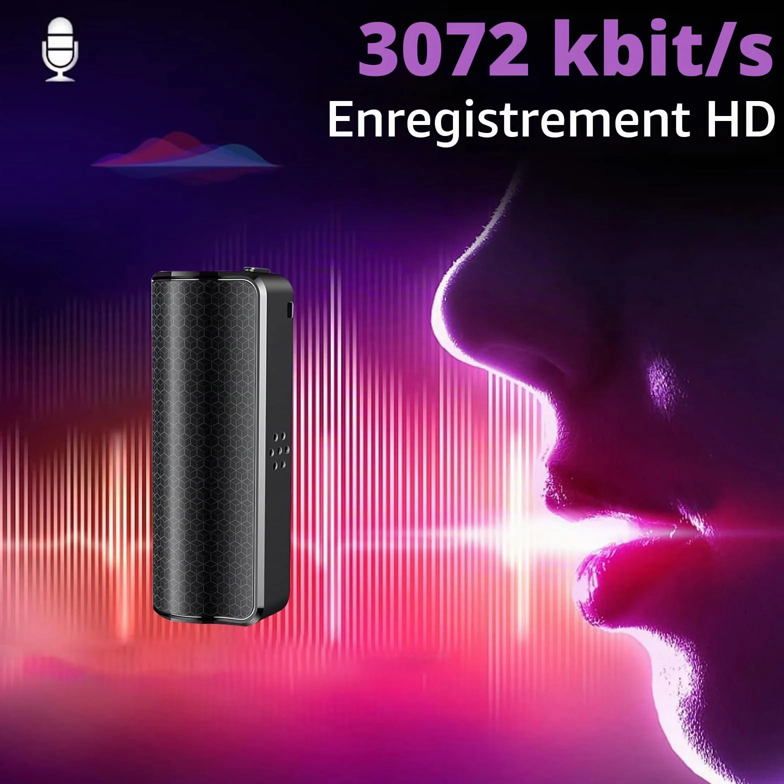 Enregistreur Vocal Espion Magnétique 30 Jours Enregistrement Continu Mini Dictaphone Commande Vocale Rechargeable USB