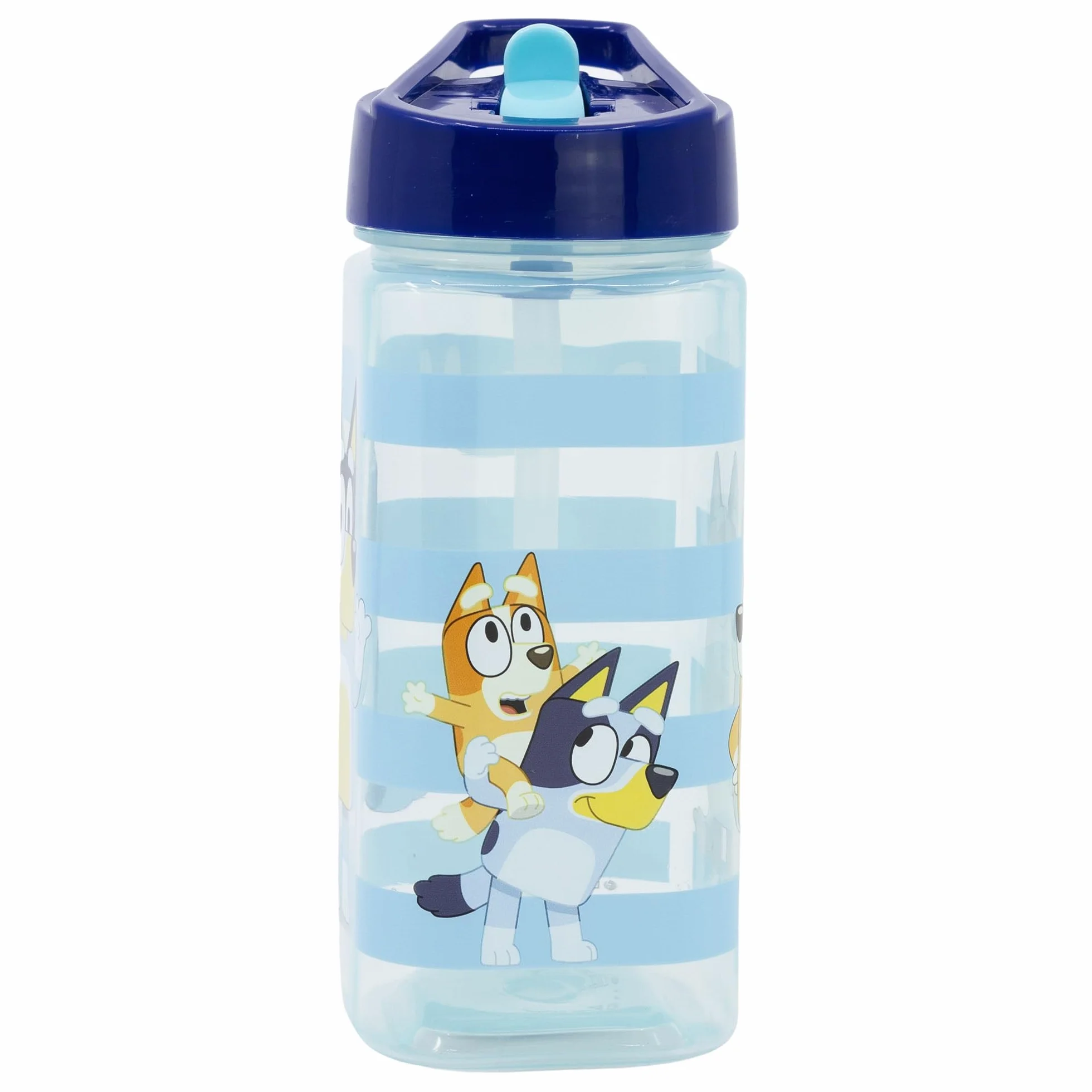 STOR Gourde Réutilisable Bluey avec Paille Intégrée 530ml Sans BPA Bouteille Eau Plastique Carrée Enfant