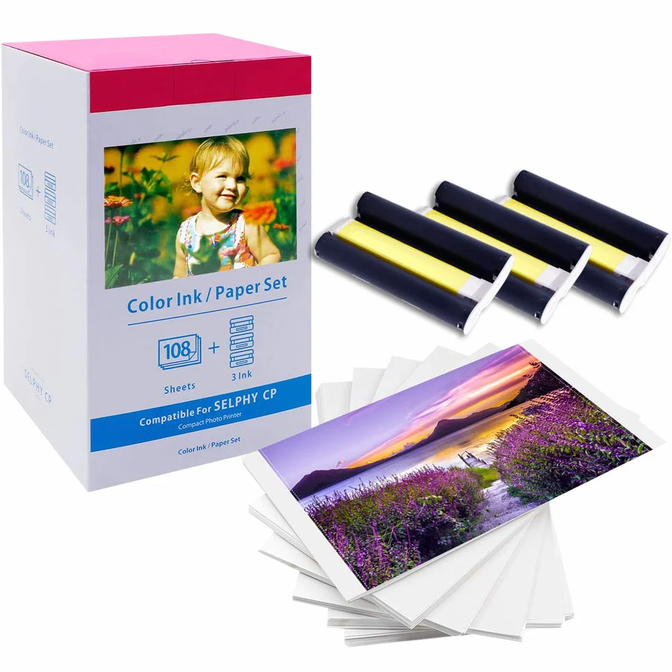 Canon Selphy CP1500 Papier Photo KP-108IN 3115B001(AA) Cartouche et Papier Compatible CP1300 CP1200 CP910 108 Papiers 100x148mm