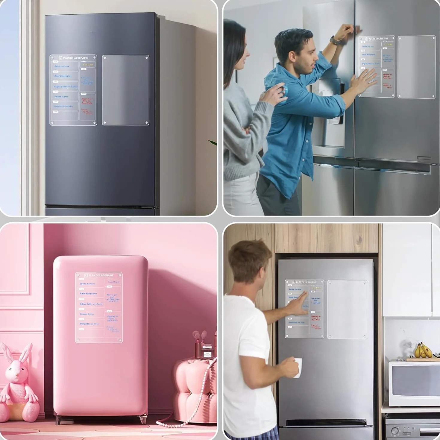 Lot de 2 Tableaux Magnétiques Frigo 30x20 cm avec Marqueur à Craie Liquide 6 Couleurs