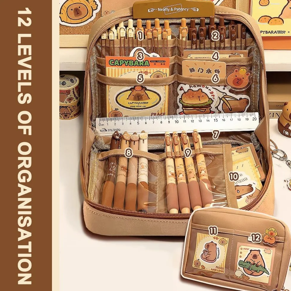 Set de Papeterie Capybara avec Trousse à Crayons et Compartiments pour Enfants