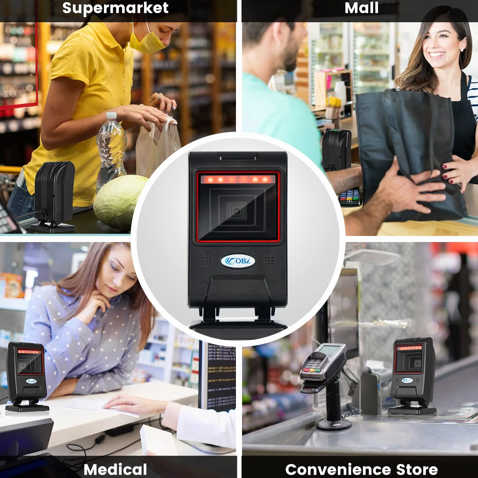 Lecteur Code Barre USB, Scanner de Code Barre de Bureau Professionnel avec Fenêtre de Numérisation pour Supermarché Magasin