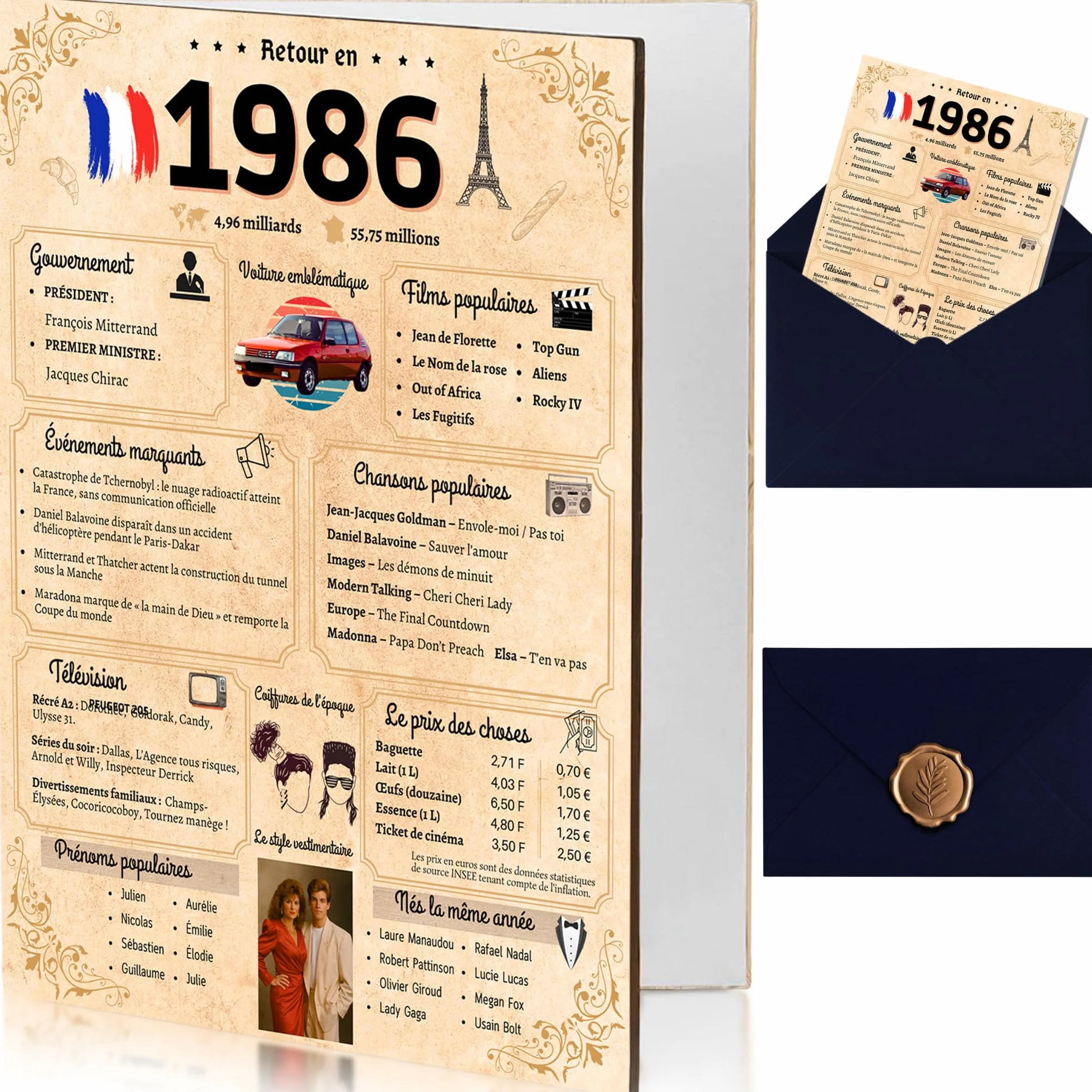 Carte Anniversaire 40 Ans Originale avec Enveloppe et Sceau de Cire - Idée Cadeau Humour Homme Femme Couple Retour en 1986