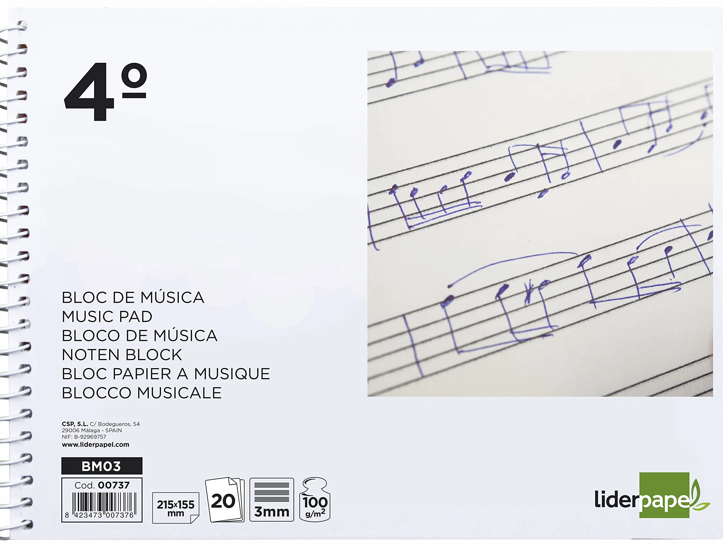 Bloc de musique Pentagramme 3 mm 4 20 feuilles 100 G/M2 (BM03)