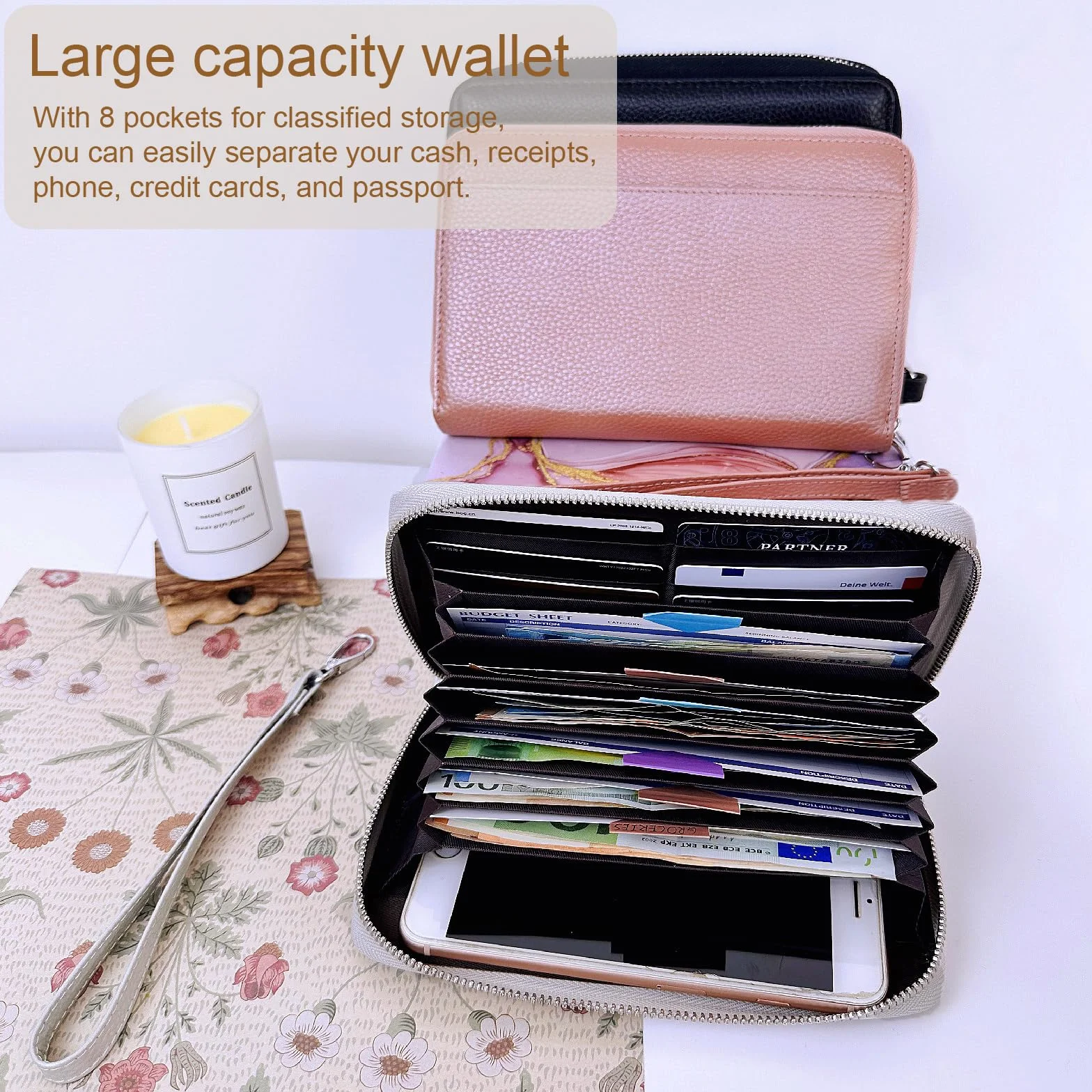 Système de budget multifonctionnel avec 12 feuilles de budget, étiquettes de catégorie et bracelet 19cm * 13cm Argent