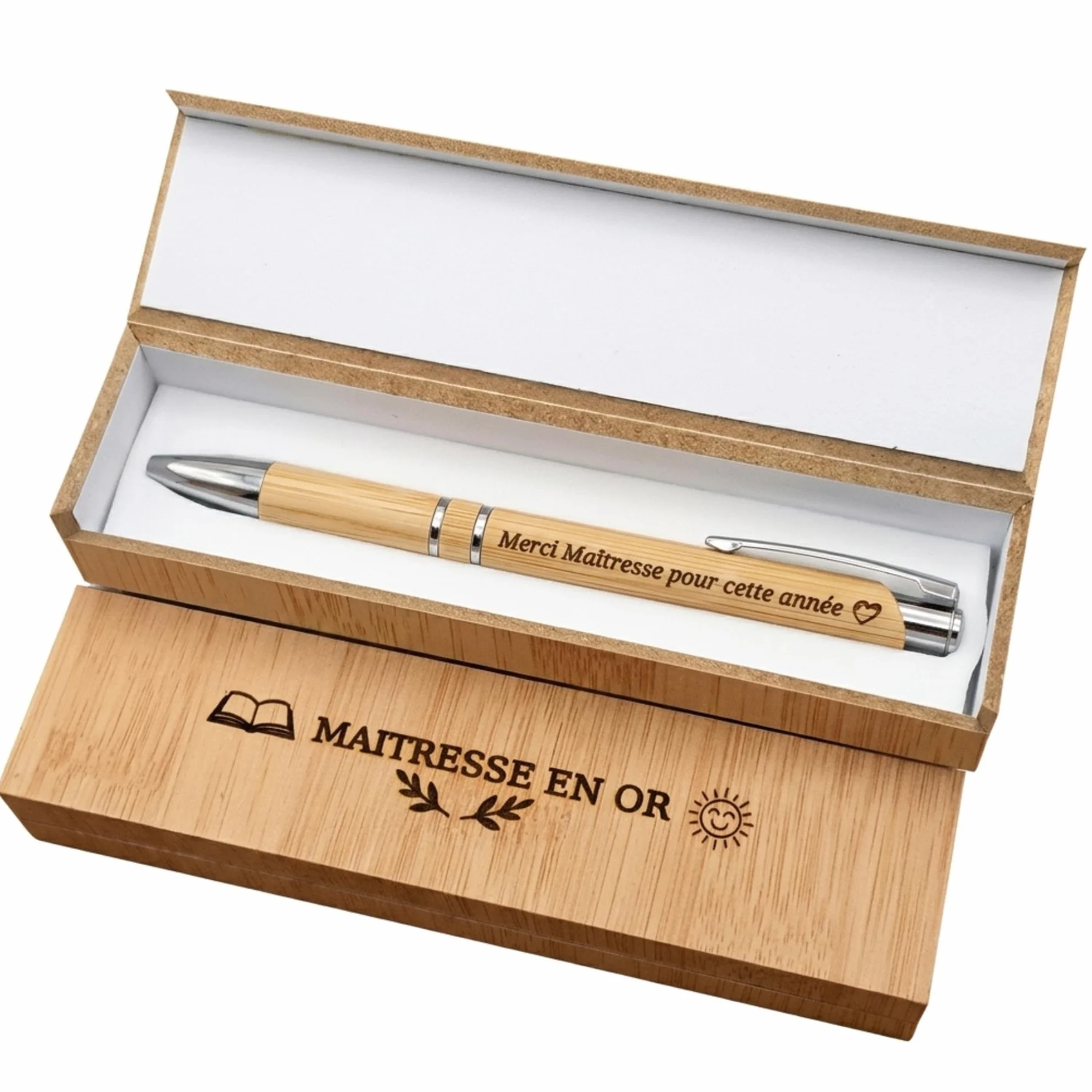 Weastyle Stylo Personnalisé avec Gravure Prénom - Coffret Cadeau Bois Bambou