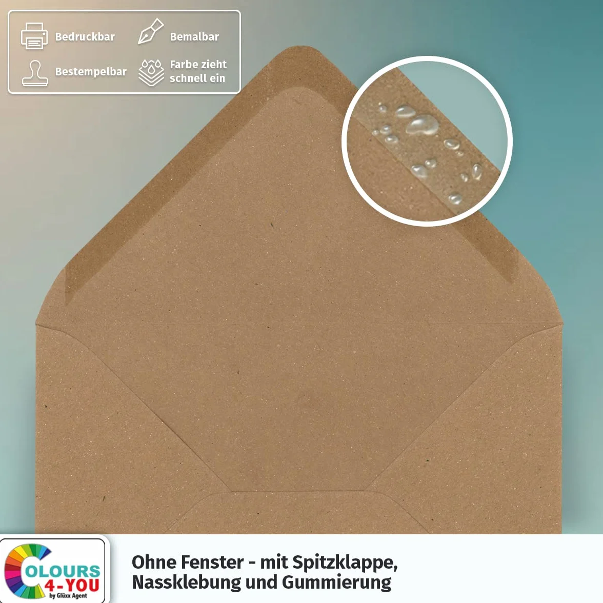 COLOURS-4-YOU Lot de 25 enveloppes C6, papier kraft marron 11,4 x 16,2 cm 120 g/m², rabat pointu, colle humide