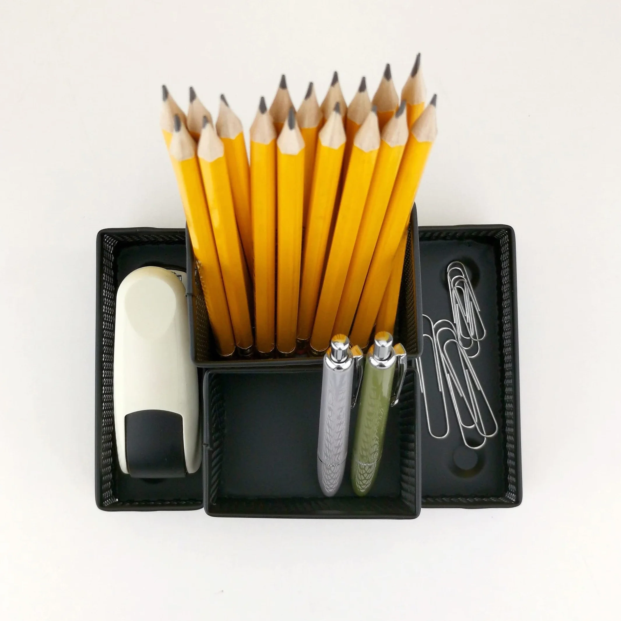 D.RECT Organiseur de Bureau Métal 103x154x103 mm Noir Pot à Crayons Porte-notes Rangement