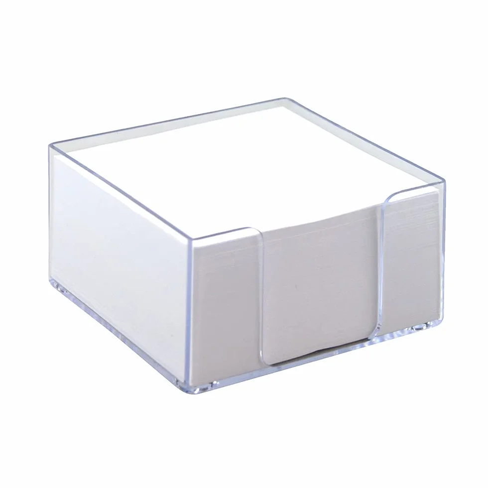 WAYTEX Bloc mémo 350 notes blanches 9x9 cm support plexi transparent