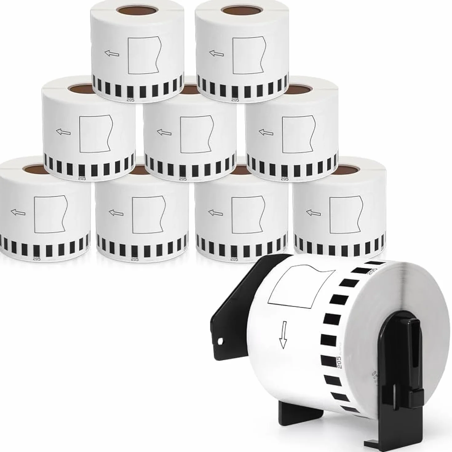 Brother QL-500 QL-600 QL-700 QL-800 QL-810W QL-820NWB 62 mm x 30,48 m Lot de 10 étiquettes autocollantes noir sur blanc