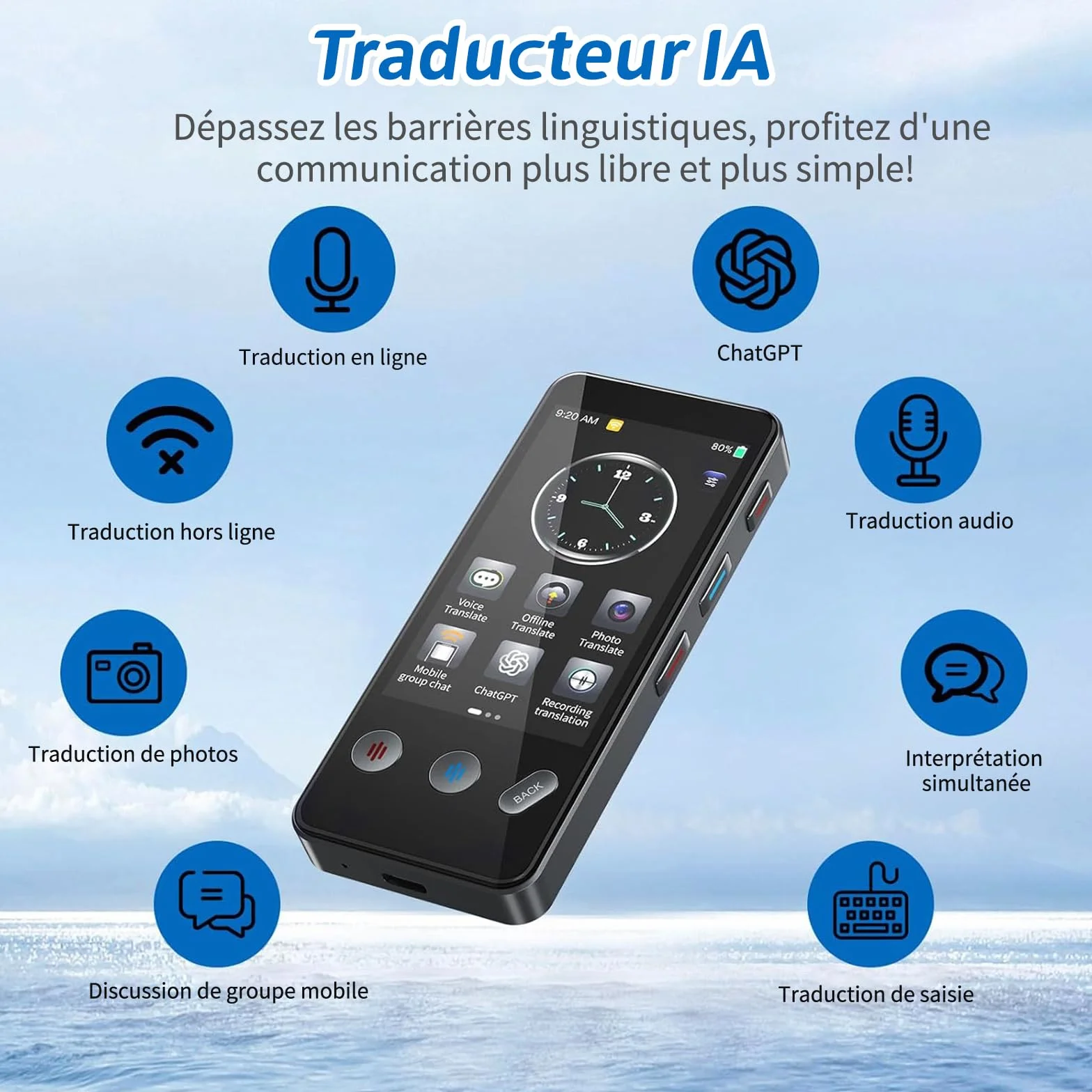 Traducteur AI Intelligent 143 Langues, Traduction Hors Ligne et Bidirectionnelle Instantanée, Cadeaux Voyage