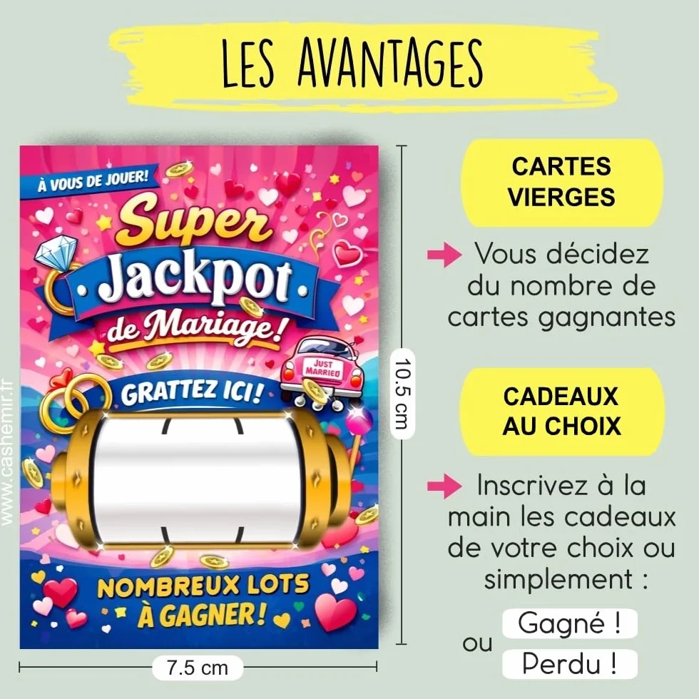 50 Cartes Tombola de Mariage Loterie Jeu Invités Tickets à gratter Super Jackpot