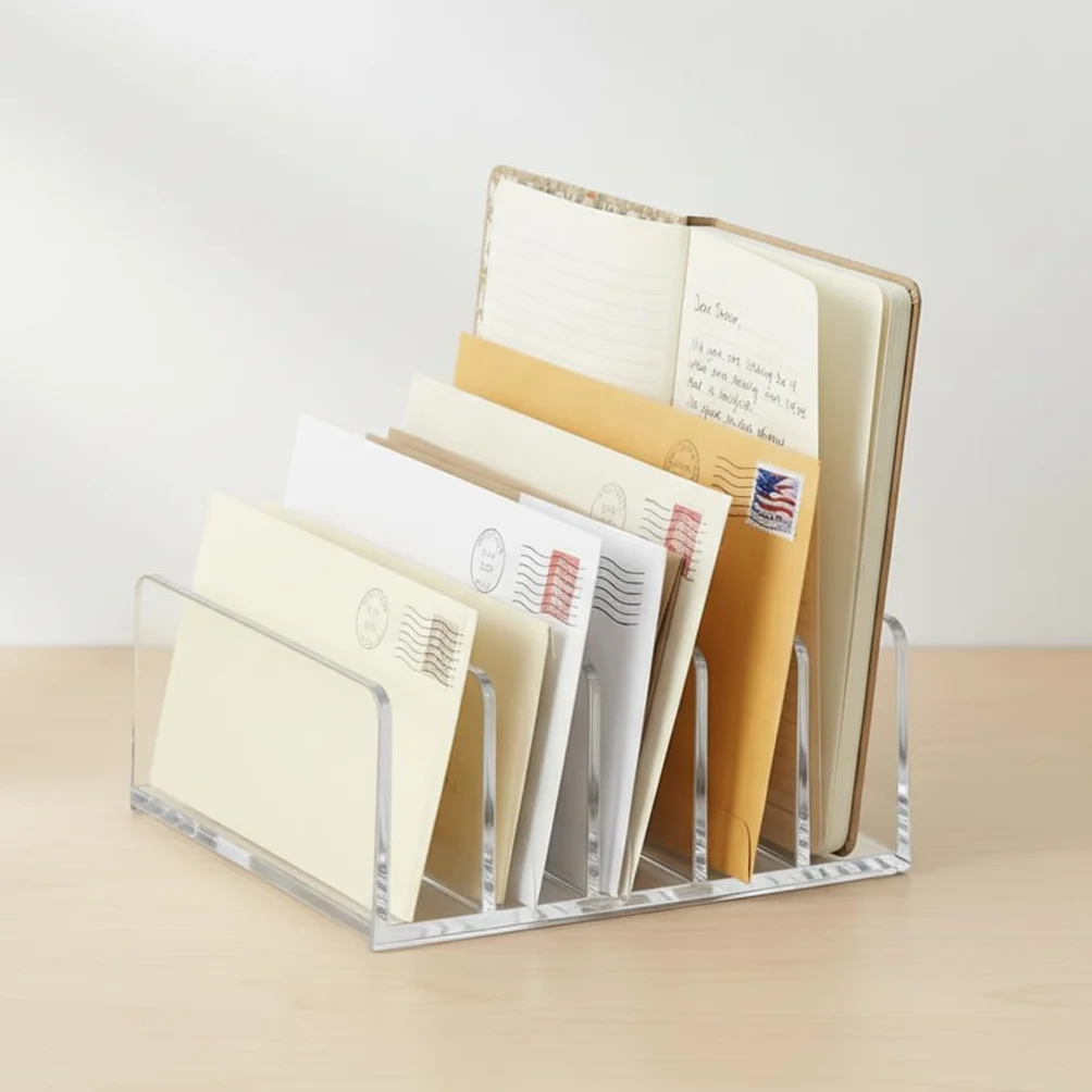 QWORK Porte-lettres acrylique 5 compartiments 12,2x12,2x5,3 cm pour lettres courrier
