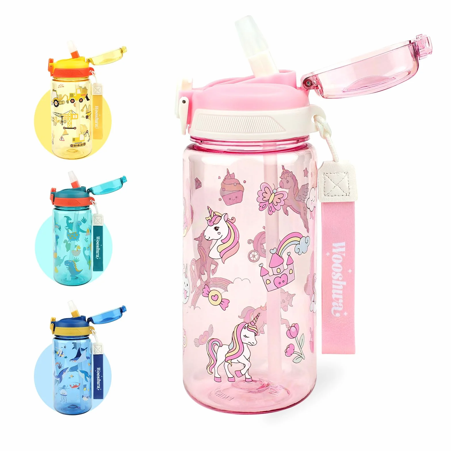Gourde Enfant 600 ml Anti-Fuite Étanche sans BPA Bouteille Eau Licorne