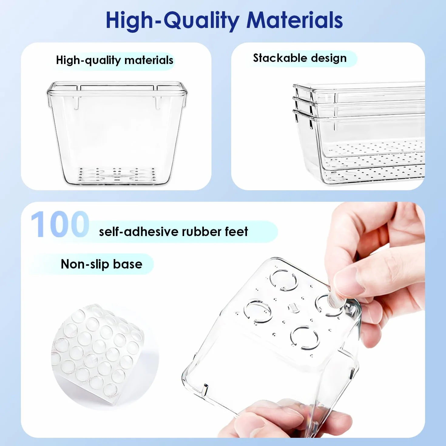 Lot de 16 Organisateurs de Tiroirs Transparent, Rangement Maquillage avec 5 Tailles, Plastique pour Bijoux Cosmétiques