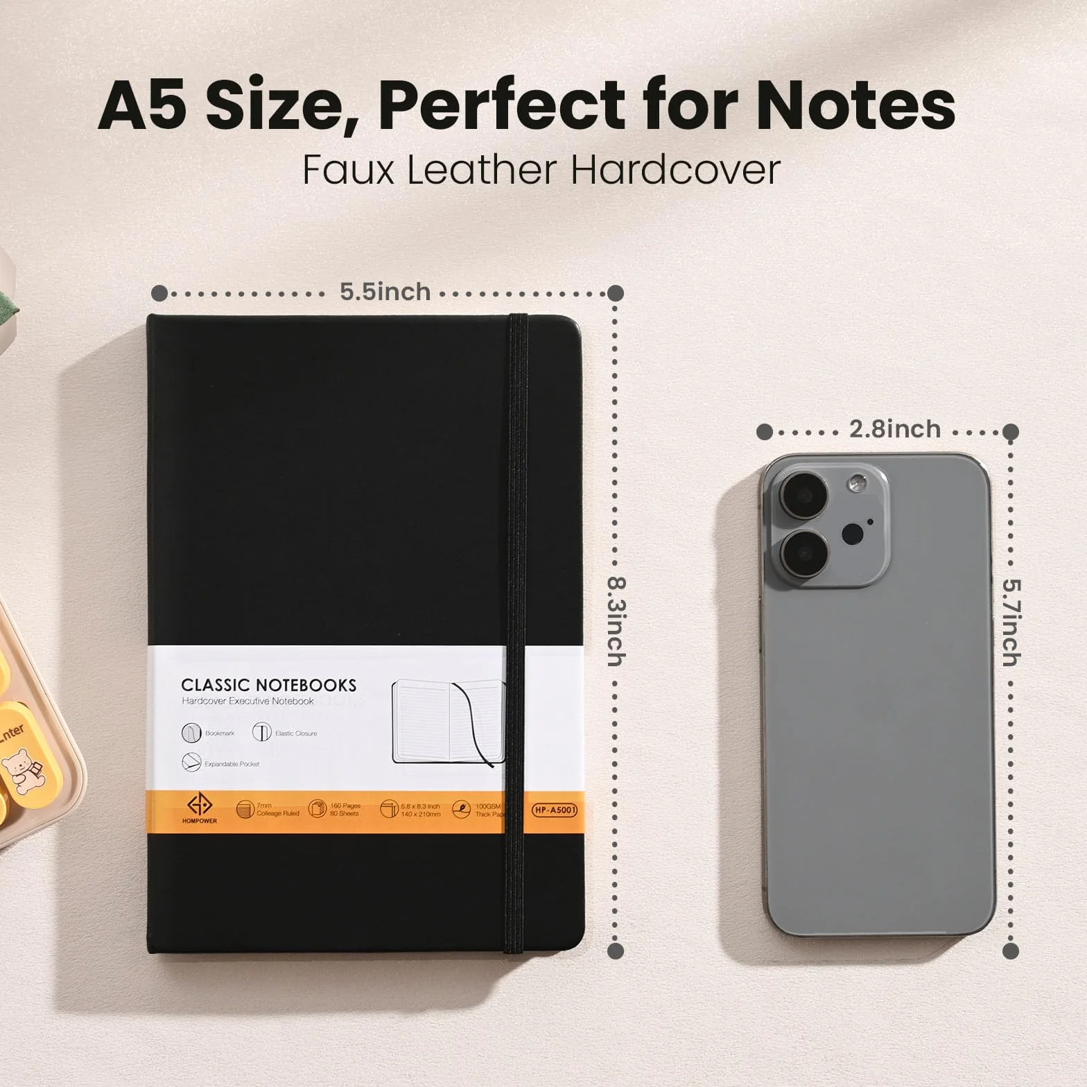 Carnets de notes lignés A5 14 x 21 cm 160 pages papier 100 g/m² couverture rigide Noir Pack de 3