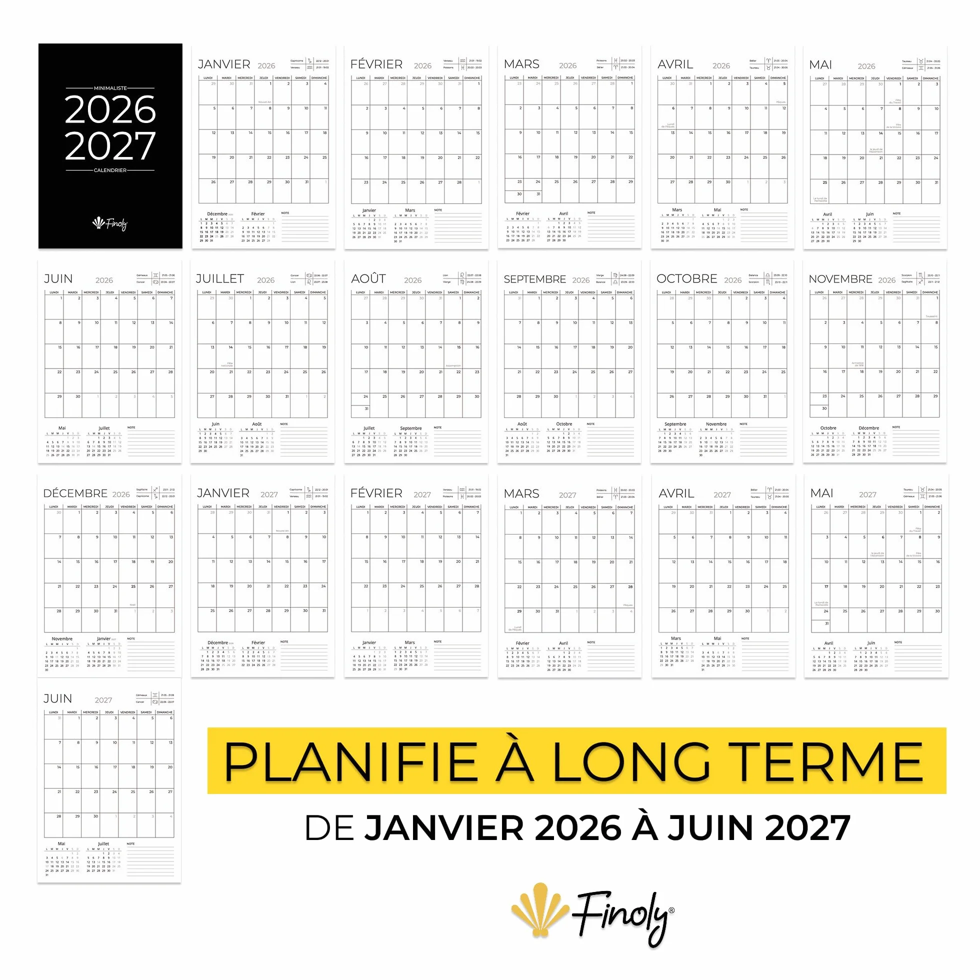 Calendrier Magnetique Frigo Vertical 2026-2027 18 Mois Français