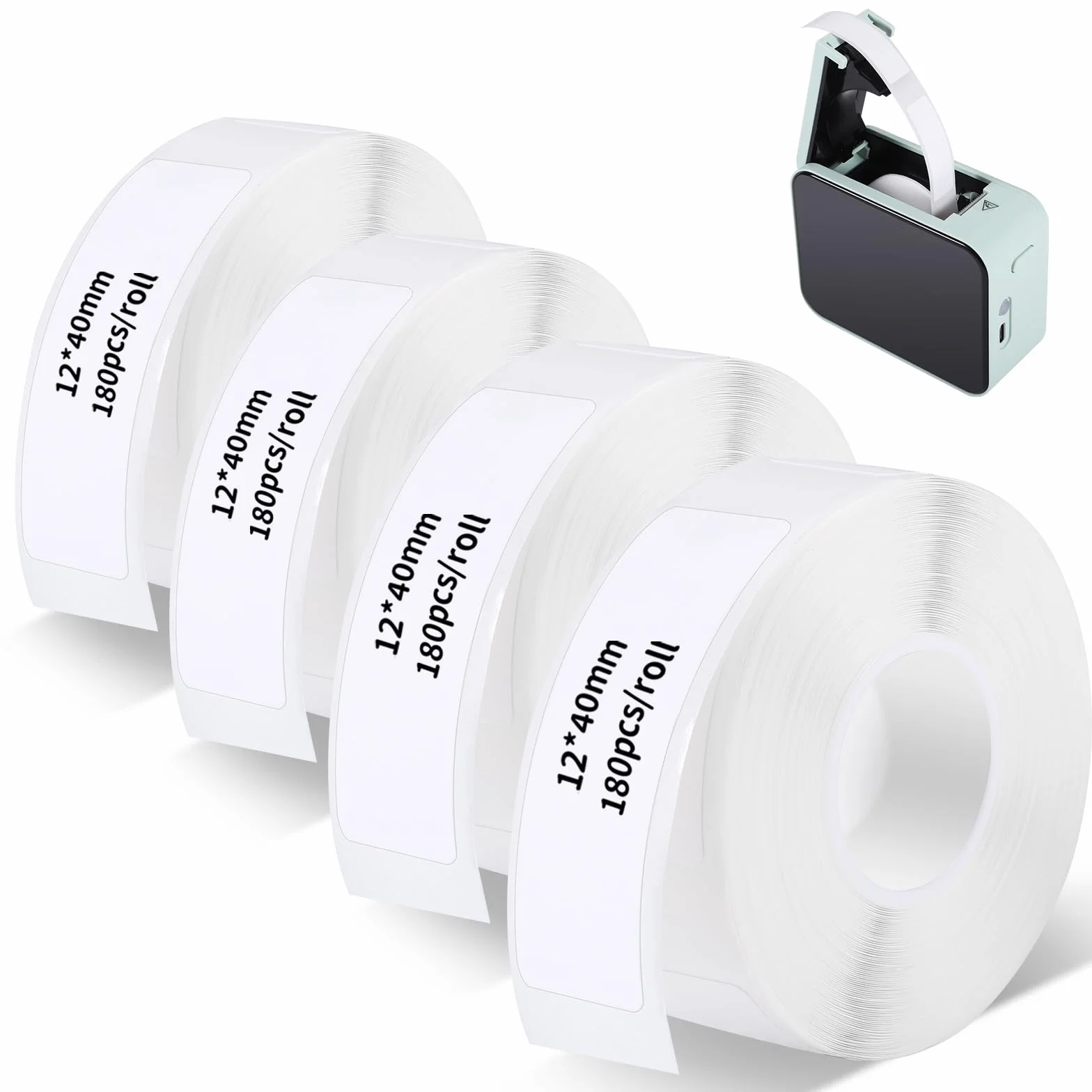 Ruban pour Étiqueteuse 12 x 40 mm, Étiquettes Thermiques Autocollantes pour P15/P12/P11/D30/L12 - Blanc