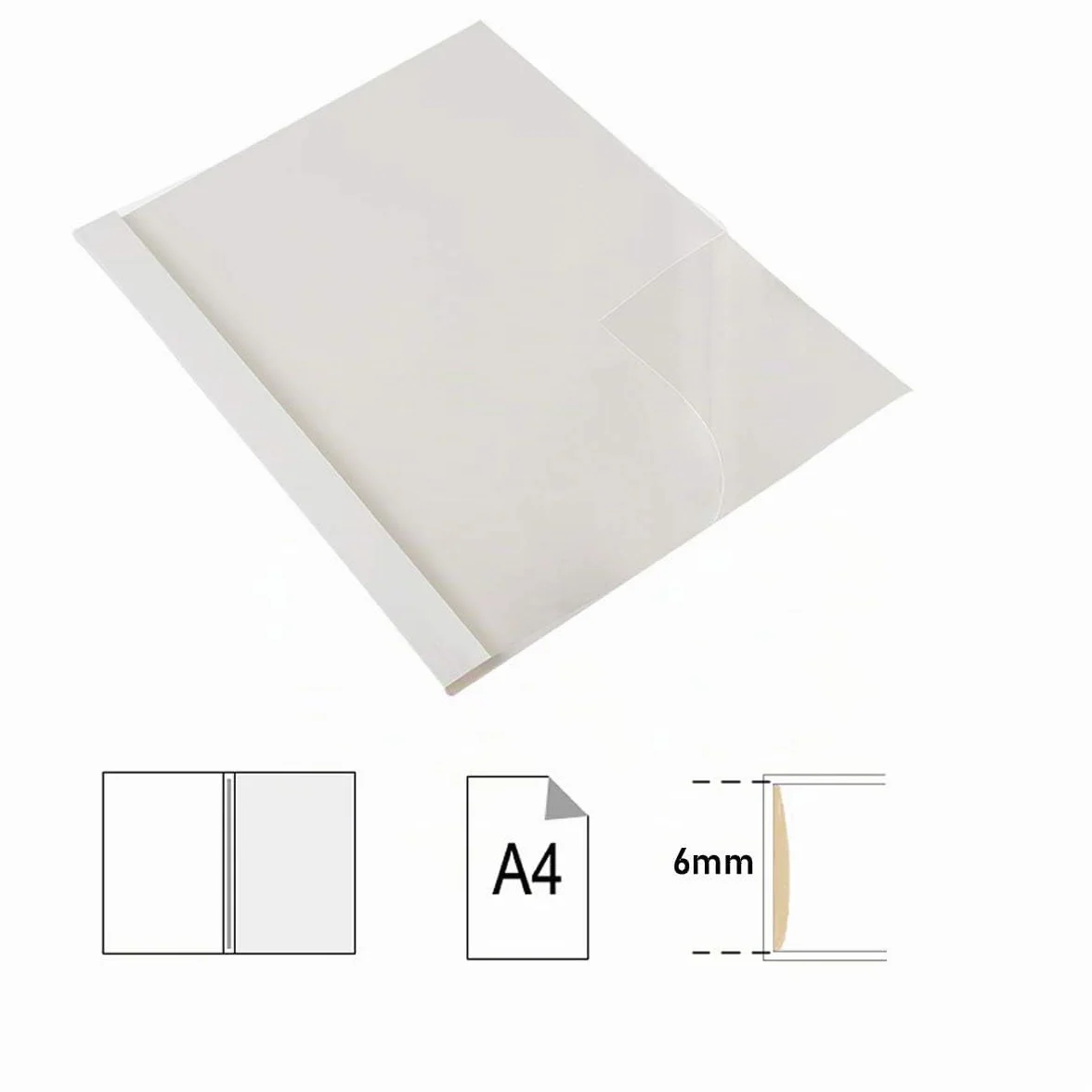 TUKA Couverture de Reliure Thermique A4 6mm 60 Feuilles Paquet de 20 Blanche TKD9200-A4-white-20x